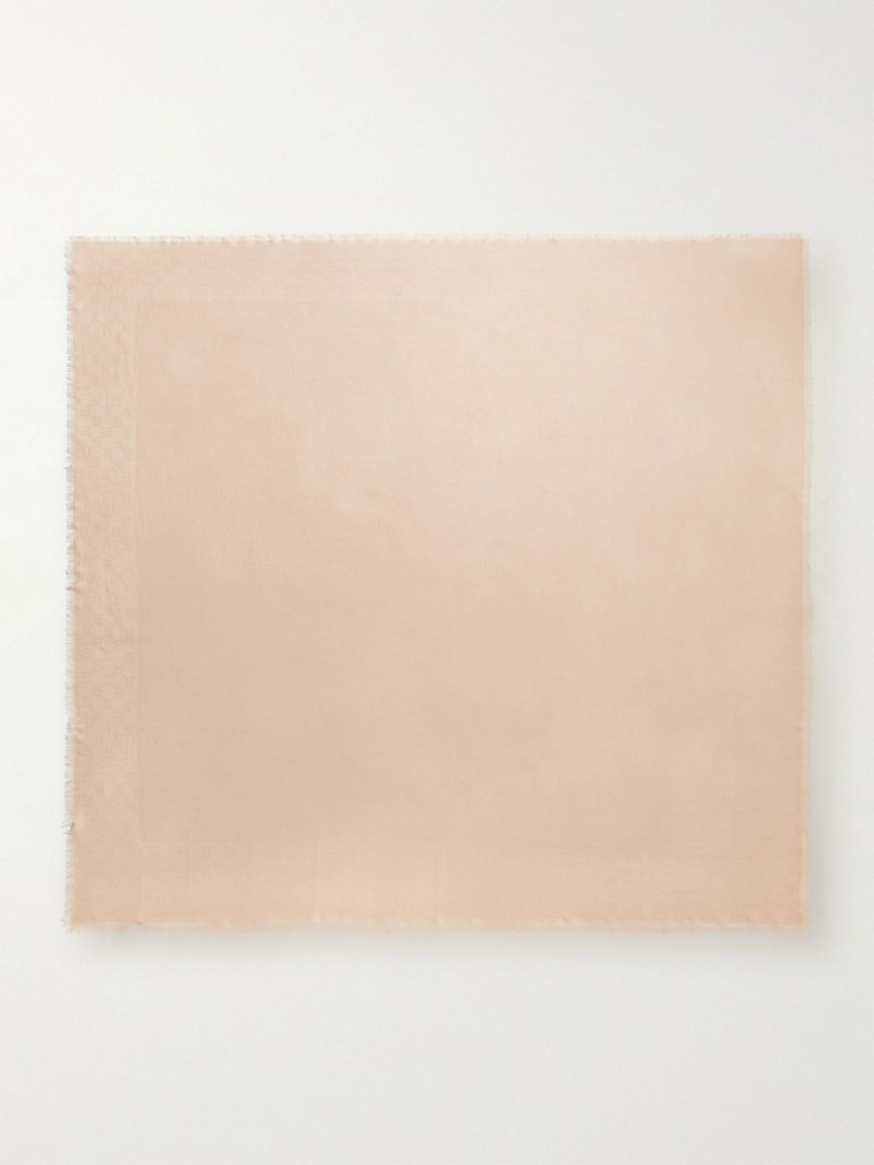 Frayed wool and silk-blend jacquard scarf Blush 1
