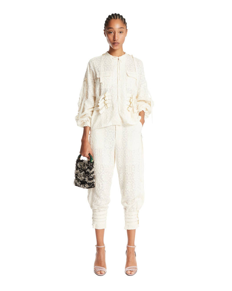 UNDERCOVER White Lace Pants with Straps outlook