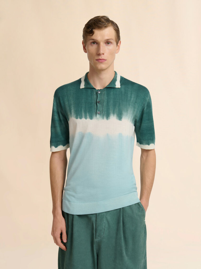 Marni BLUE WOOL-SILK POLO SHIRT WITH TIE-DYE EFFECT outlook