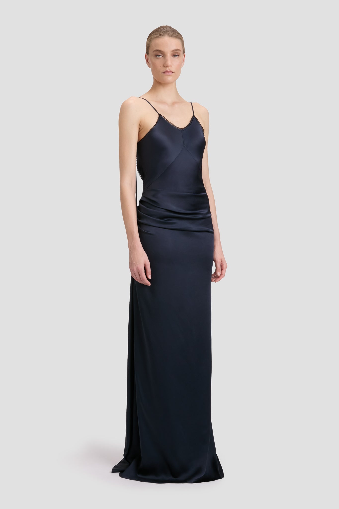 Lace Detail Cami Floor-Length Dress In Midnight - 5