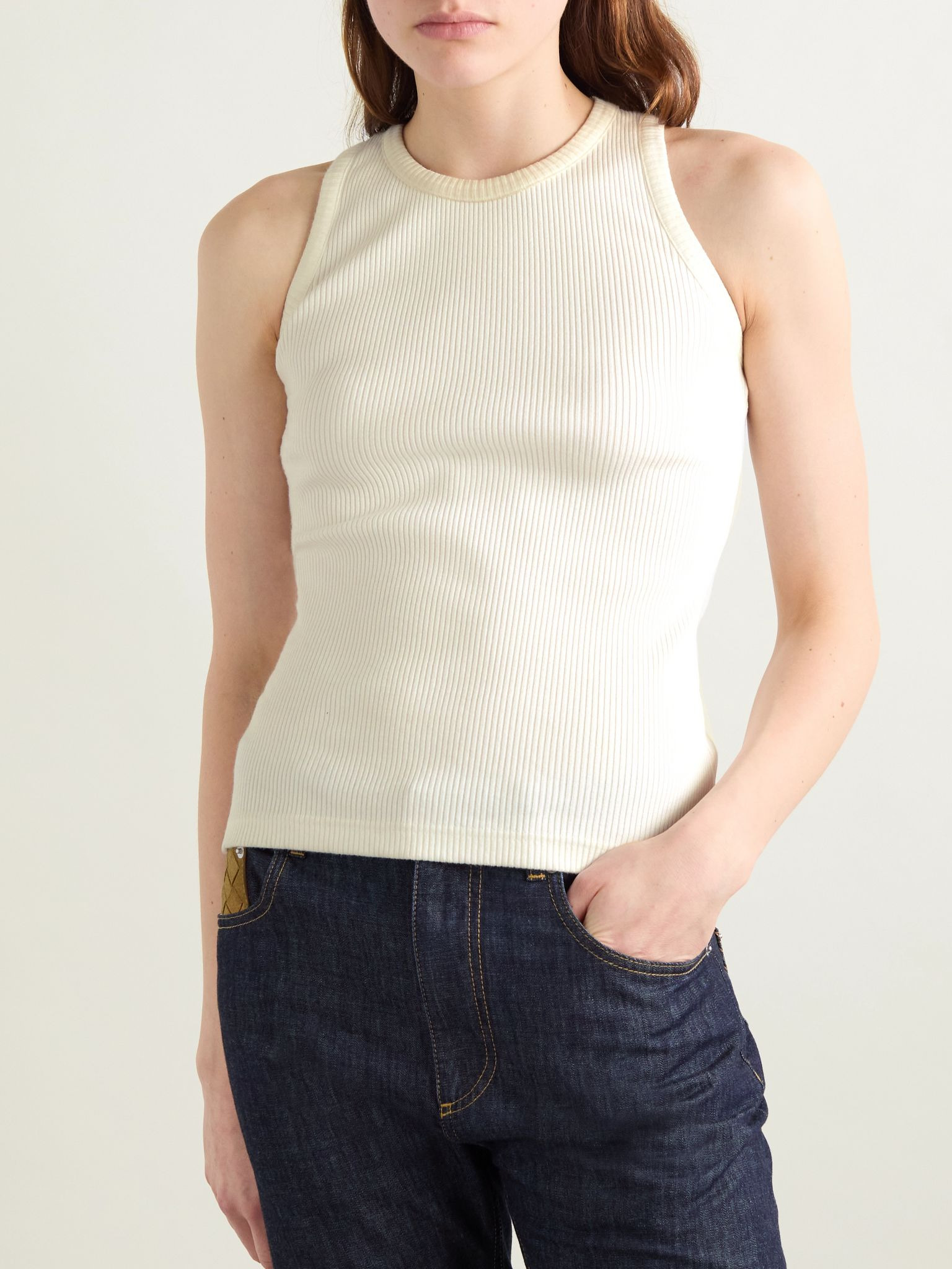 Appliquéd ribbed cotton-blend jersey tank Off-white - 2