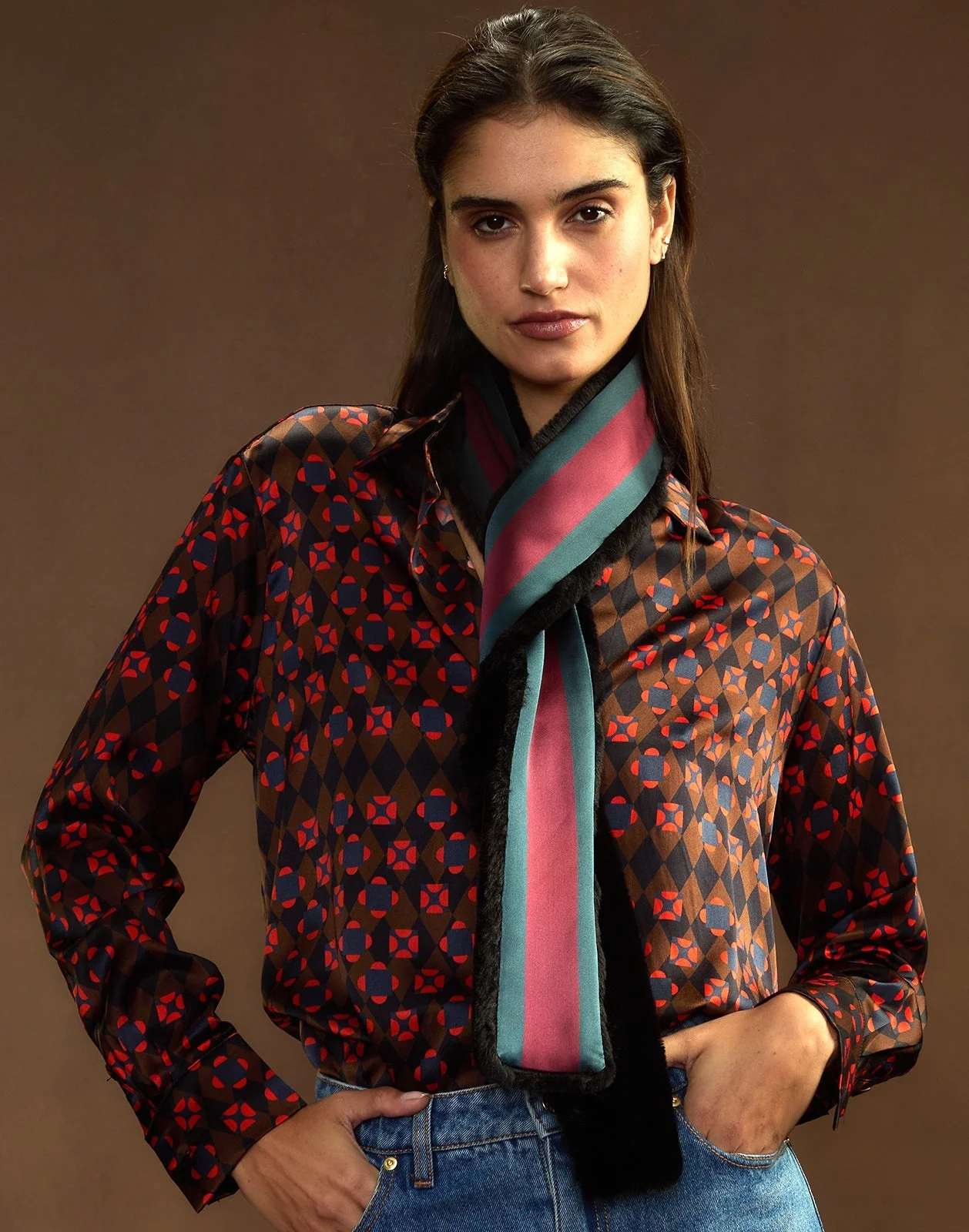 Out East Faux Fur Silk Scarf - 1