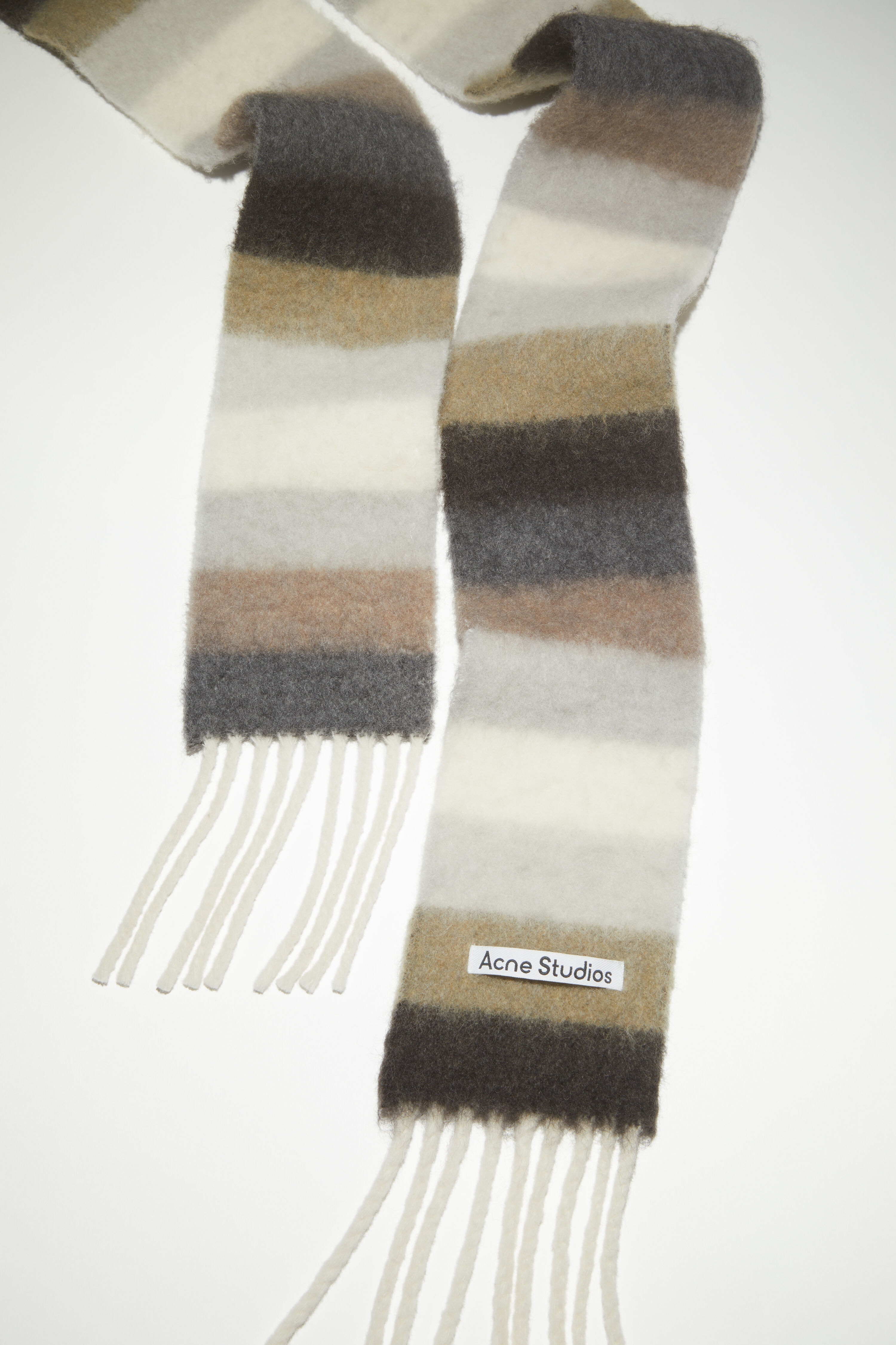 Wool-apaca fringe scarf - Skinny - Olive green/grey - 4
