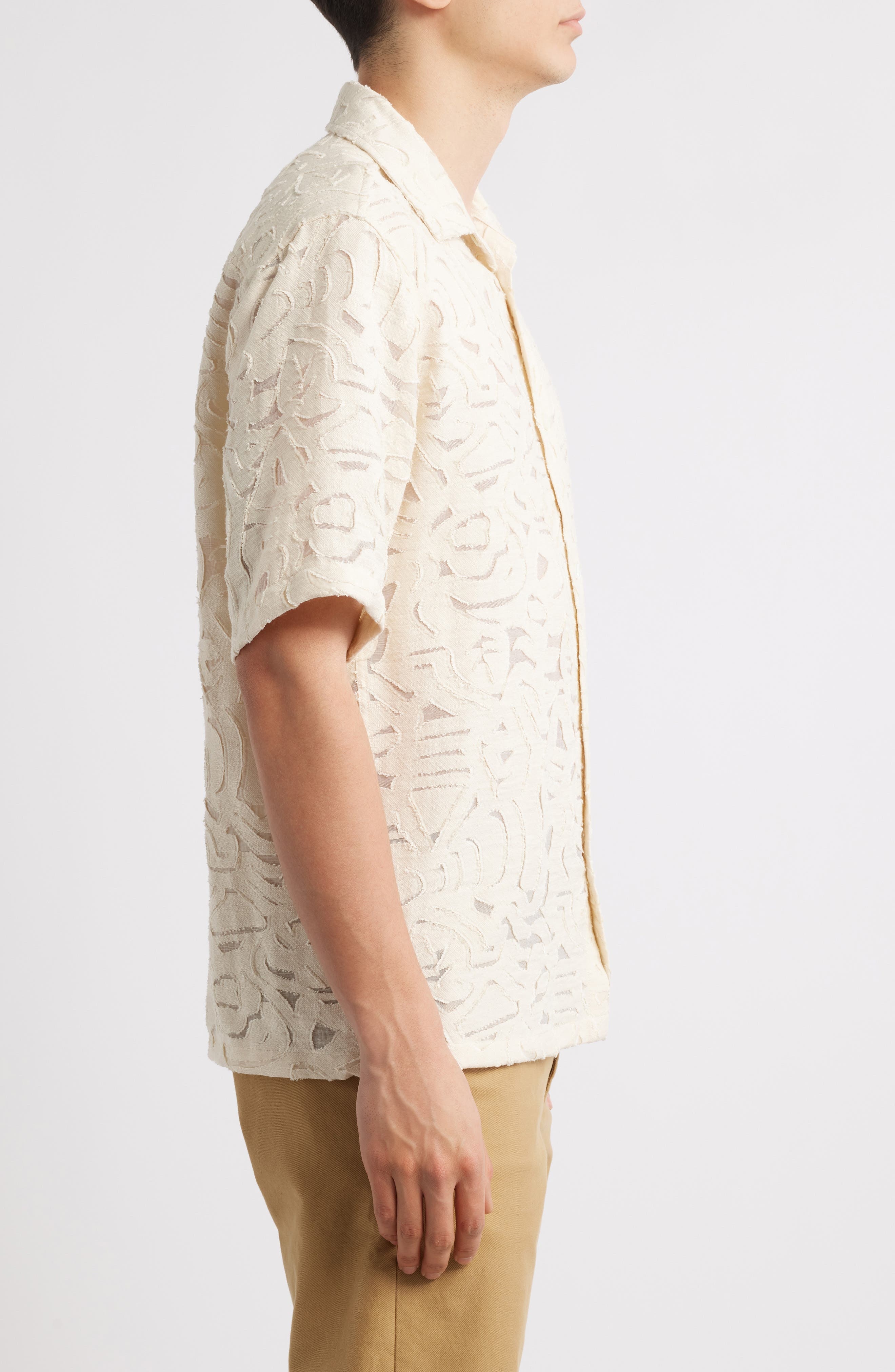 NN07 Freddy Fil Coupé Short Sleeve Button-Up Shirt in Ivory at Nordstrom - 4