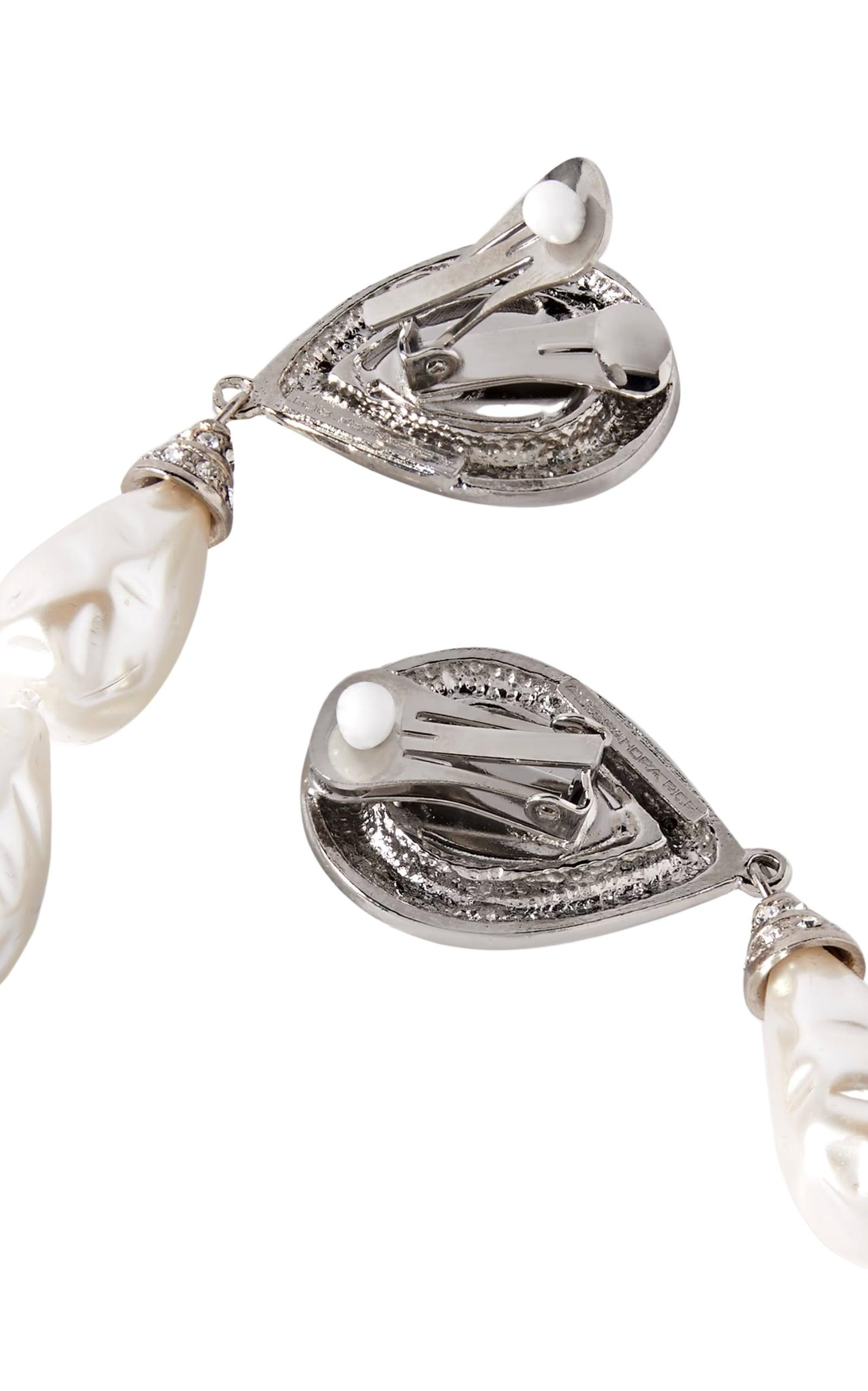 Crystal-embellished Pearl Clip-on Earrings - 4