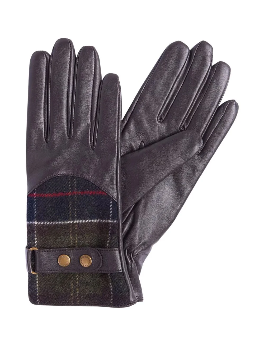 plaid-panel leather gloves - 1
