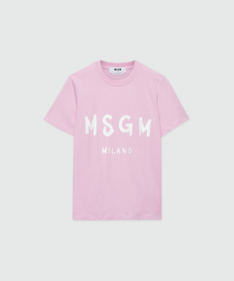 Pink jersey T-shirt with MSGM brushstroke logo 1