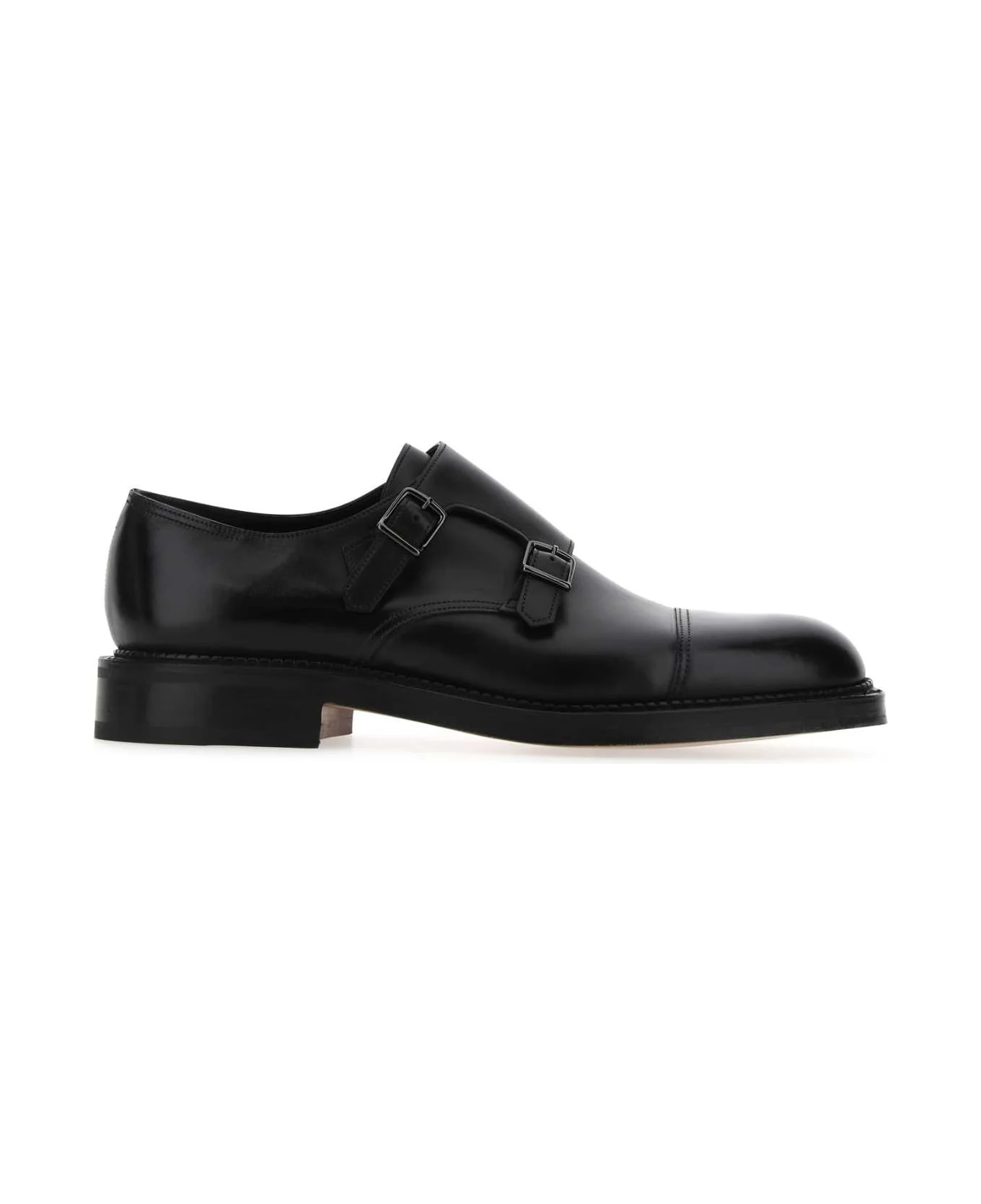 Black Leather William Monk Strap Shoes - 1