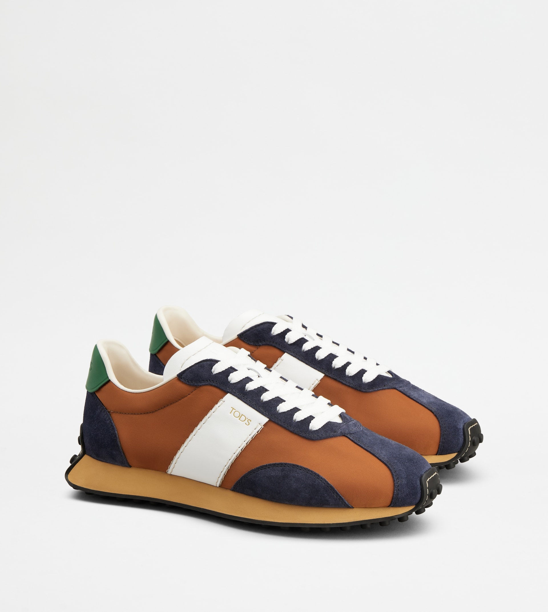SNEAKERS IN LEATHER AND TECHNICAL FABRIC - BROWN, BLUE, WHITE, GREEN - 3