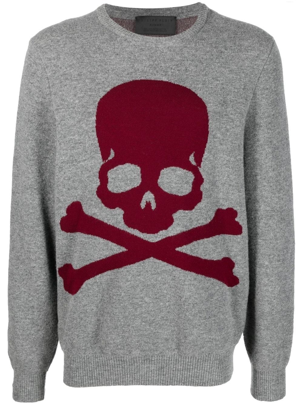 embroidered-skull crew neck sweater - 1