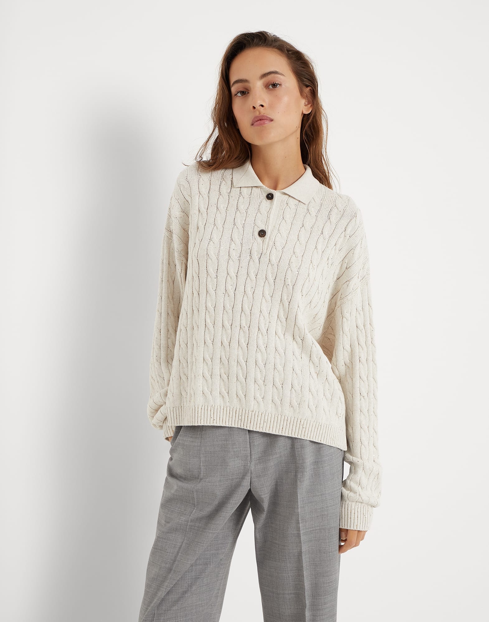 Cotton dazzling cables polo-style sweater - 1