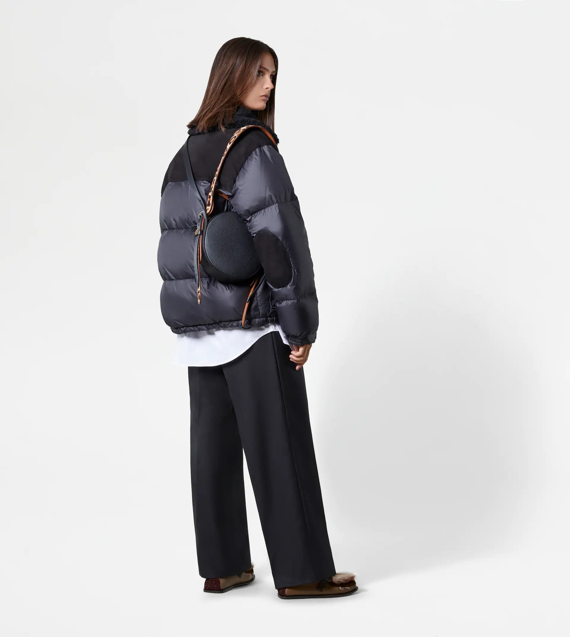 DOWN JACKET WITH SUEDE INSERTS - BLACK - 12