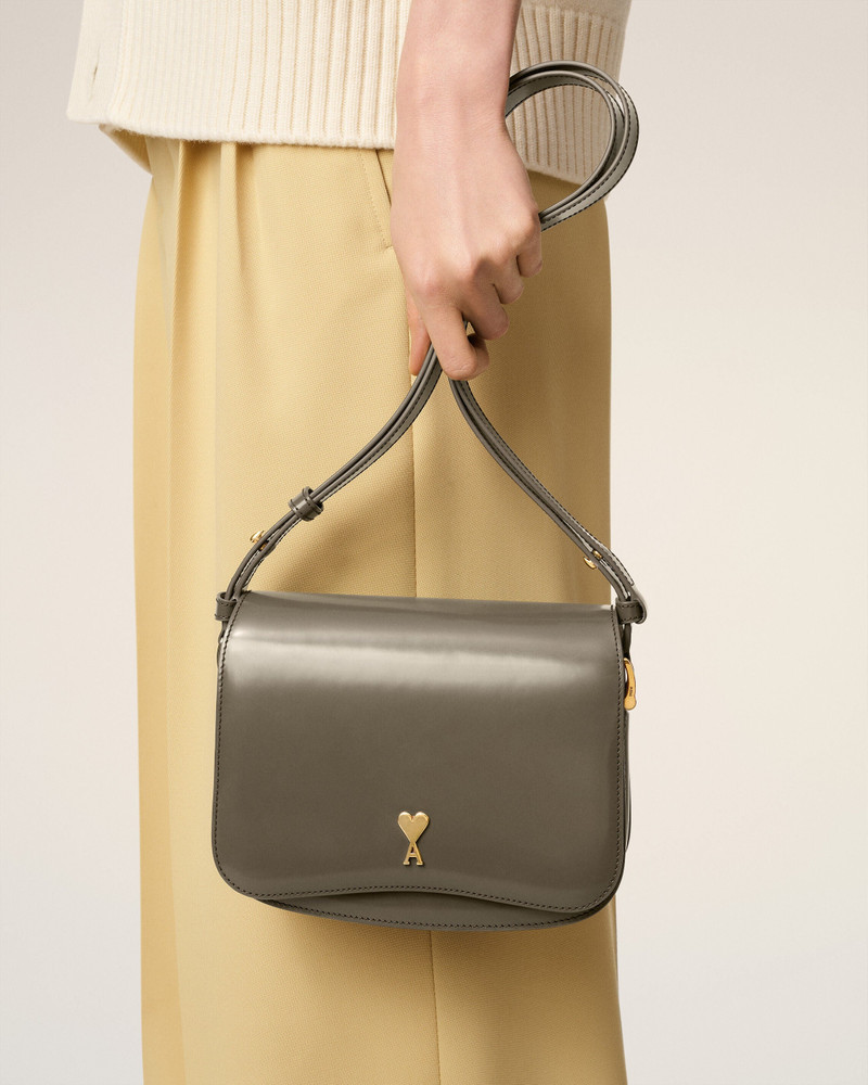 AMI Paris GREY GLAZED LEATHER PARIS PARIS BAG outlook