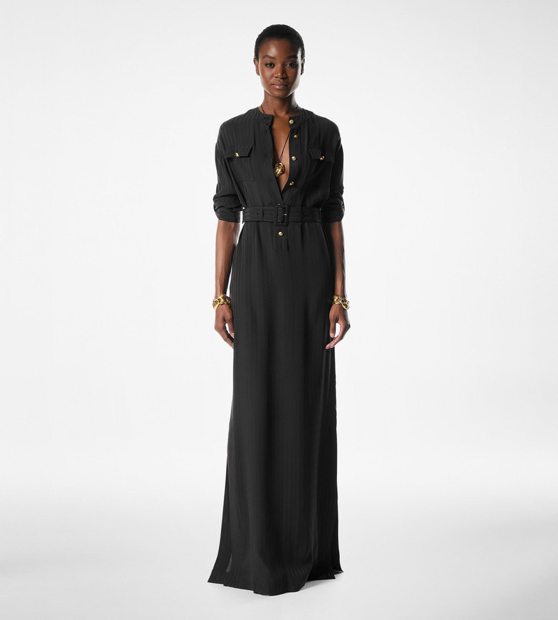 STRIPED WHITNEY FLUID SILK LONG SHIRT DRESS 3