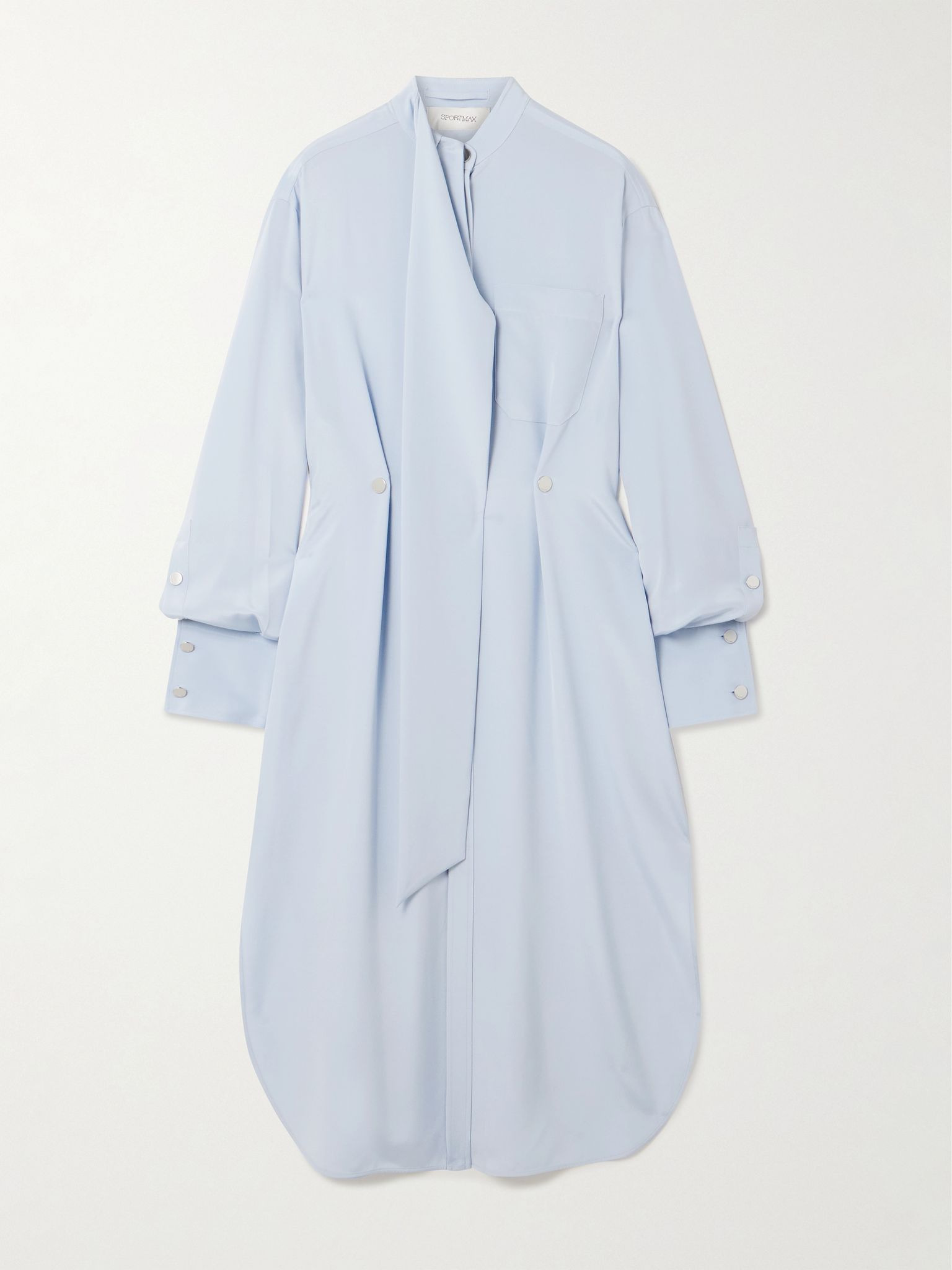 Esopo scarf-detailed silk-blend crepe de chine shirt dress Sky blue - 1