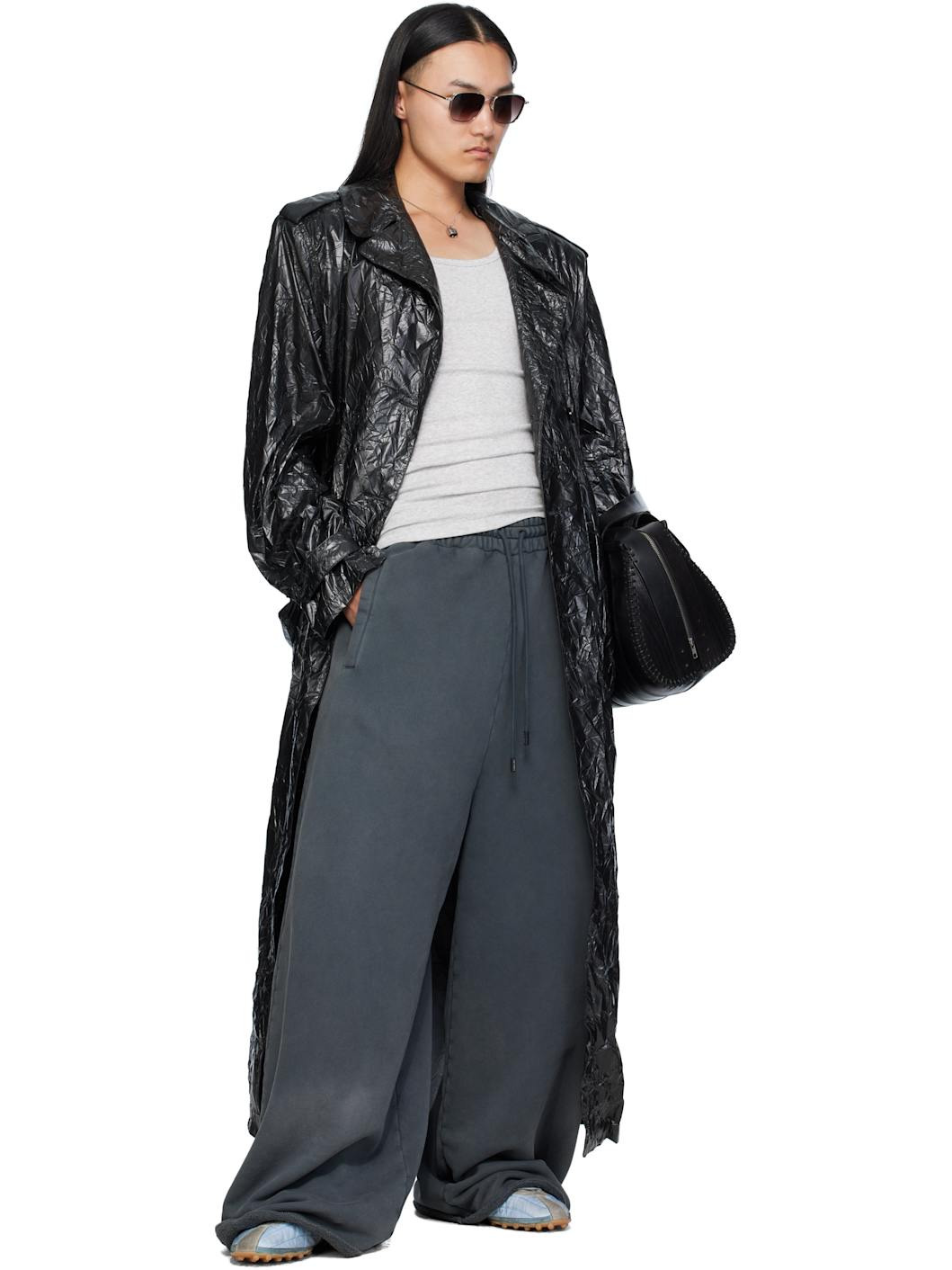 Black Crumple Trench Coat - 5