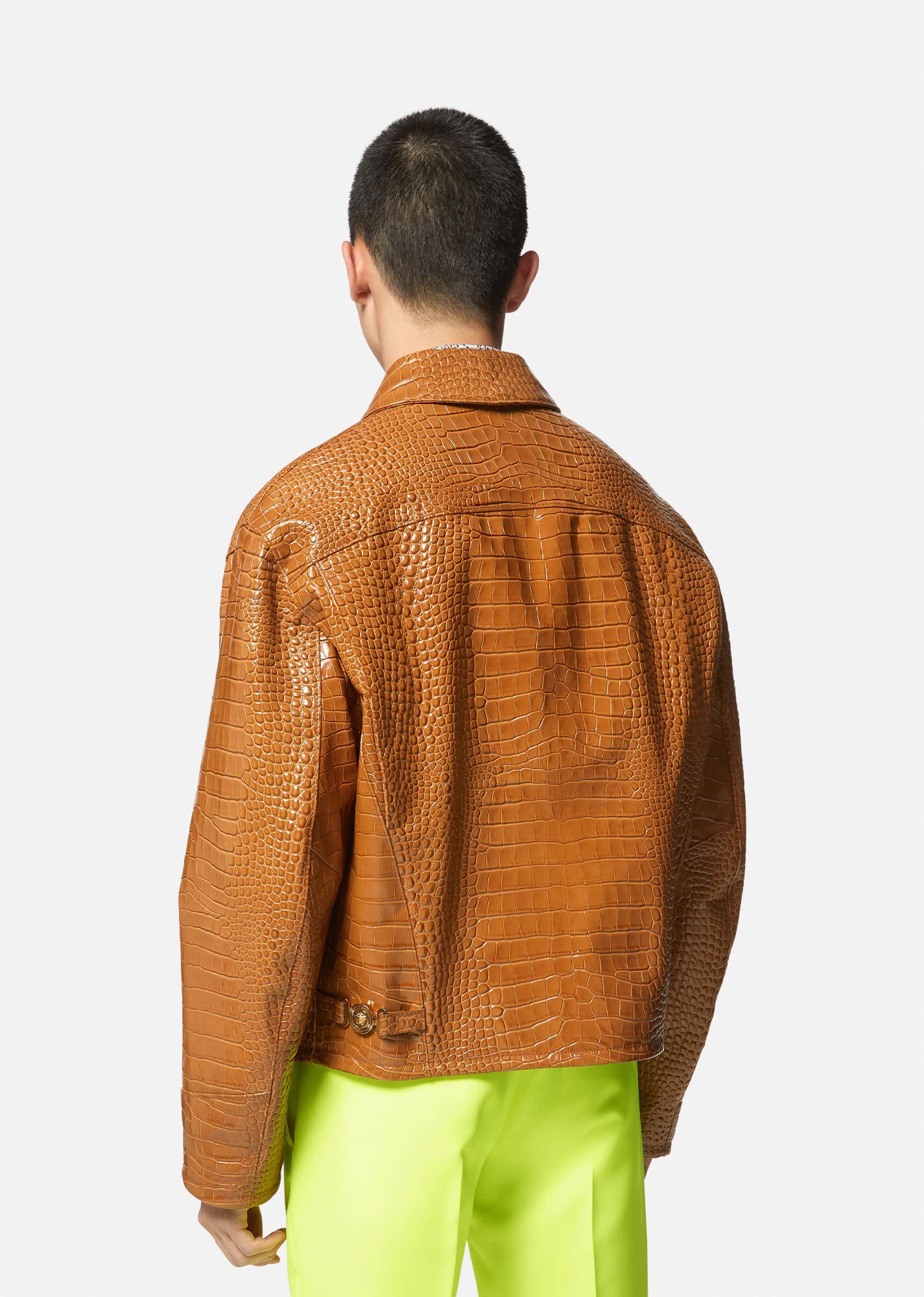 Croc-Effect Leather Blouson Jacket - 4