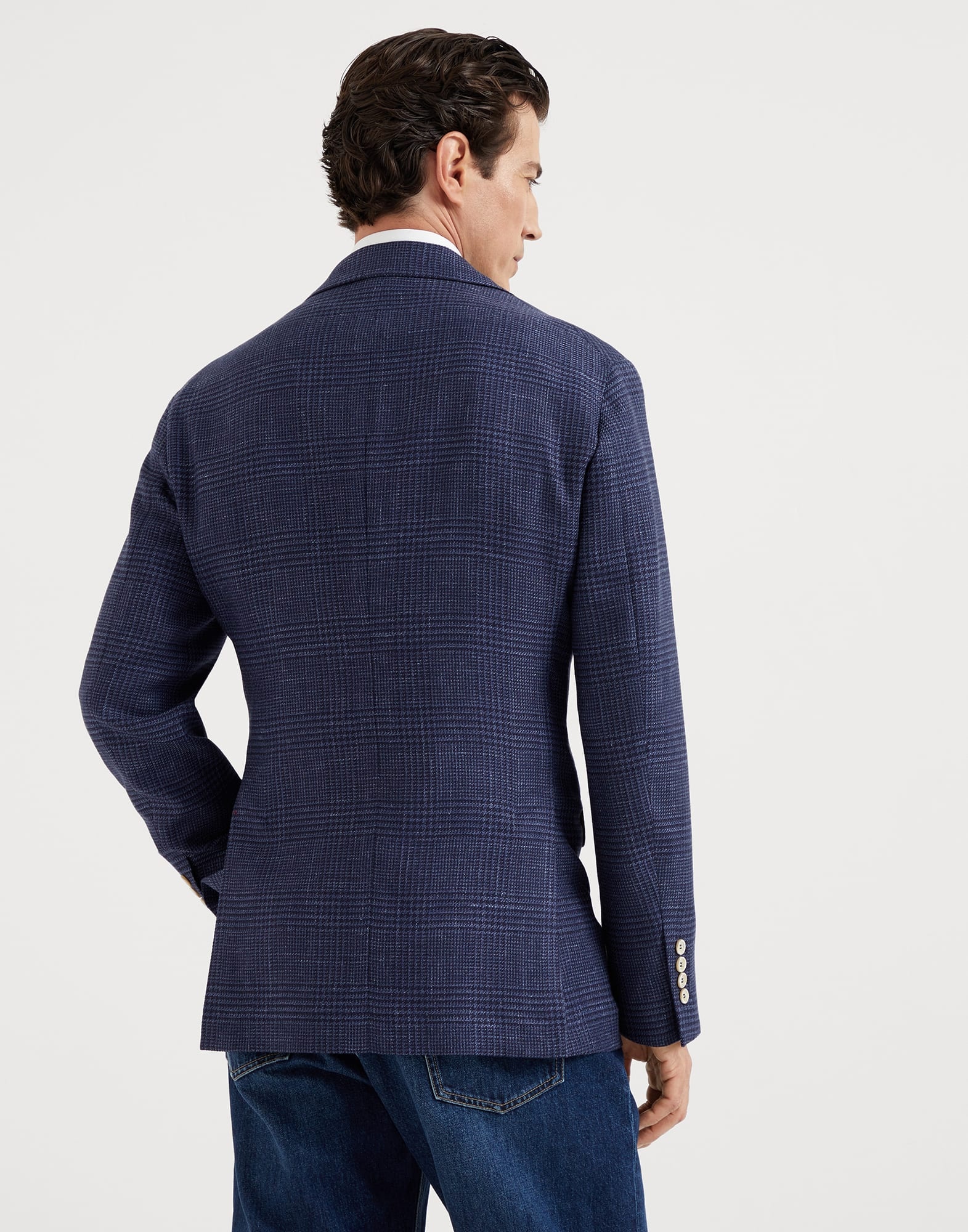 Comfort wool, silk and linen Prince of Wales deconstructed blazer - 2