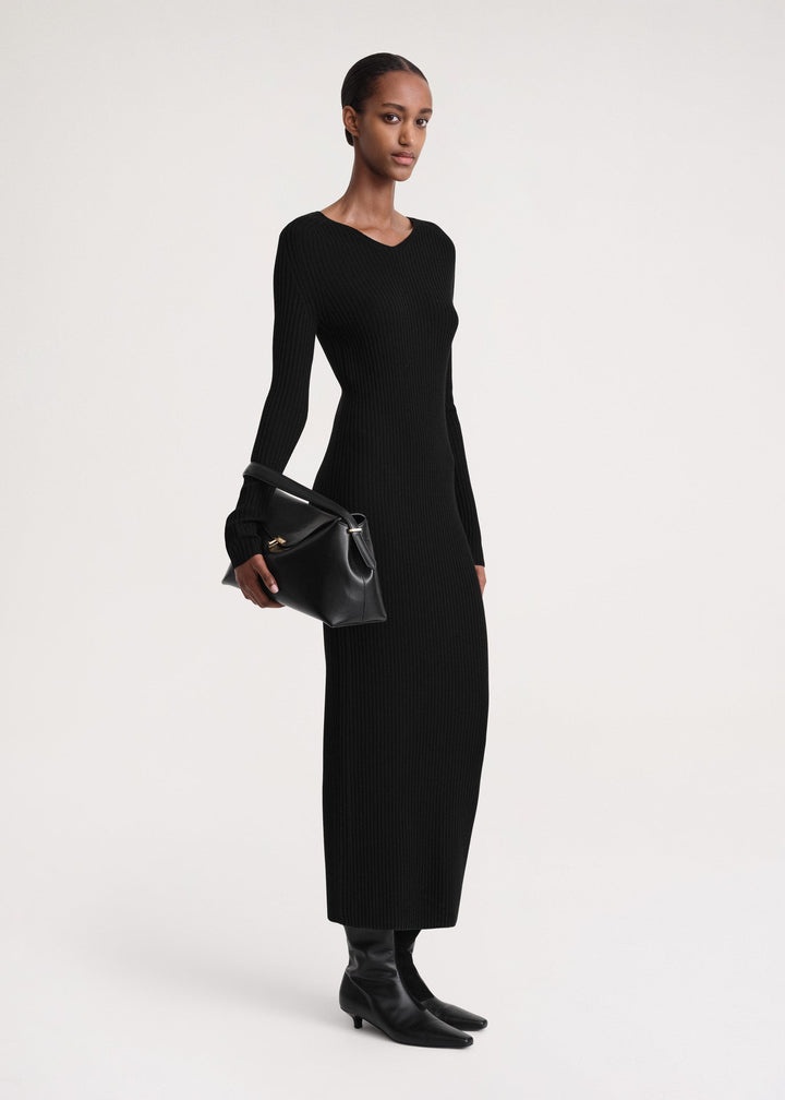 Ribbed merino dress black - 3