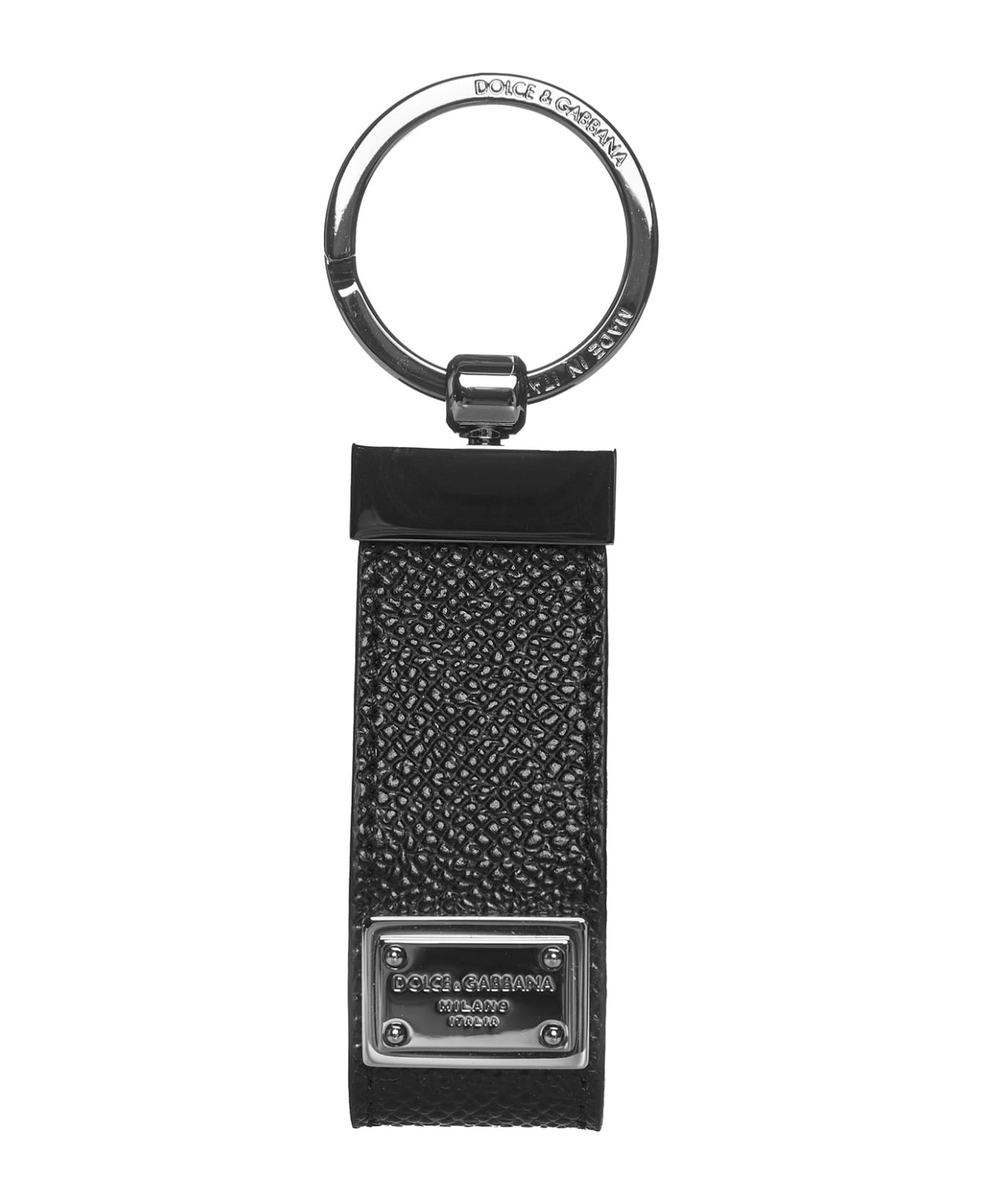 Black Leather Dauphine Keyring - 1