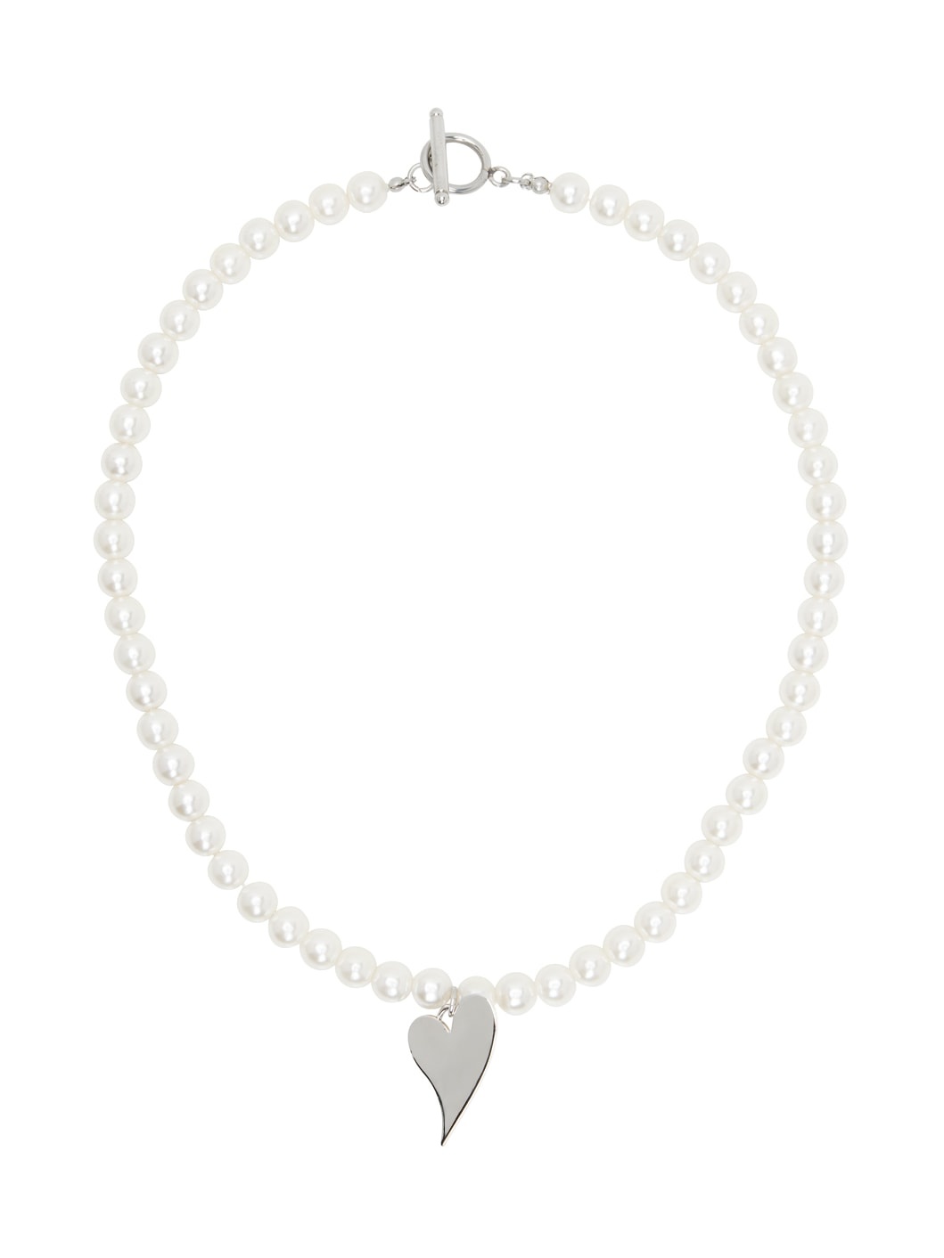 White Faux-Pearl Heart Pendant Necklace - 1