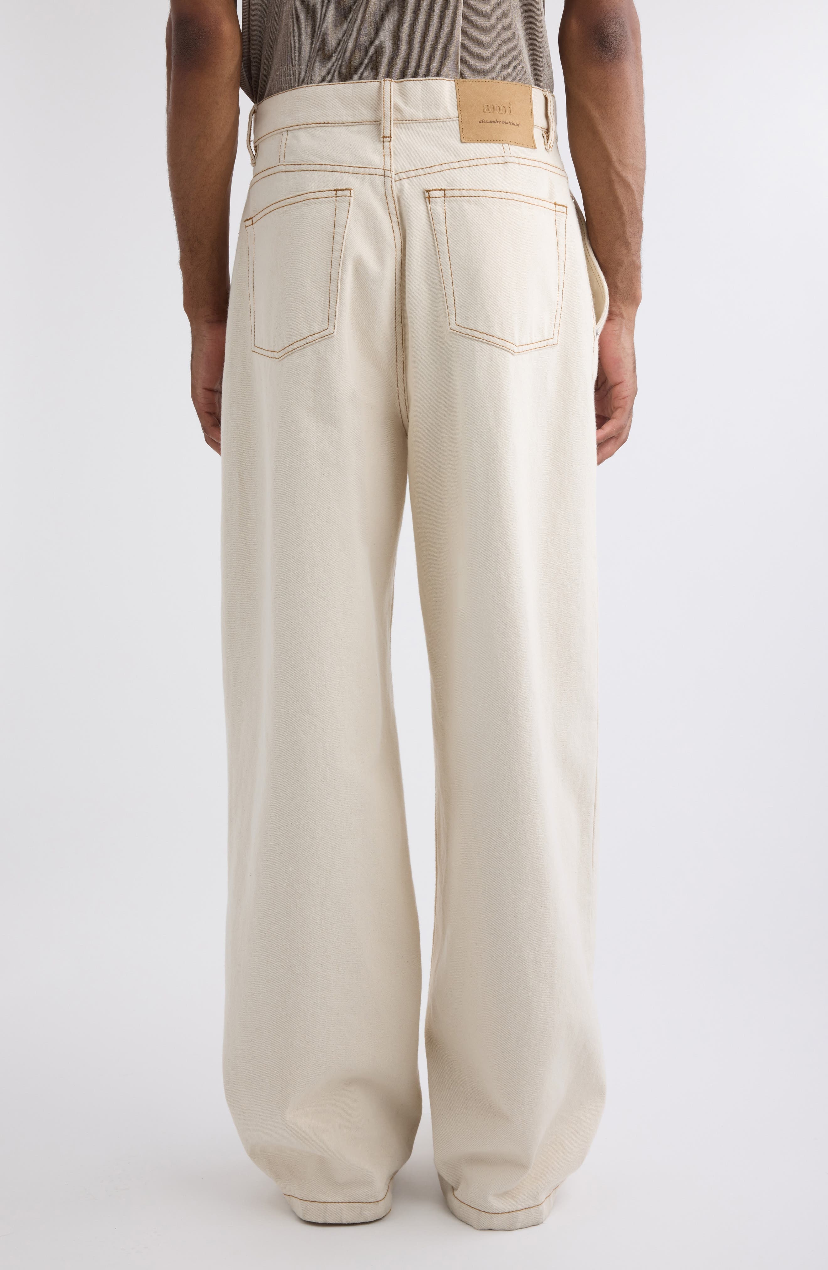 AMI PARIS Wide Leg Jeans in 136 White Cream at Nordstrom - 3