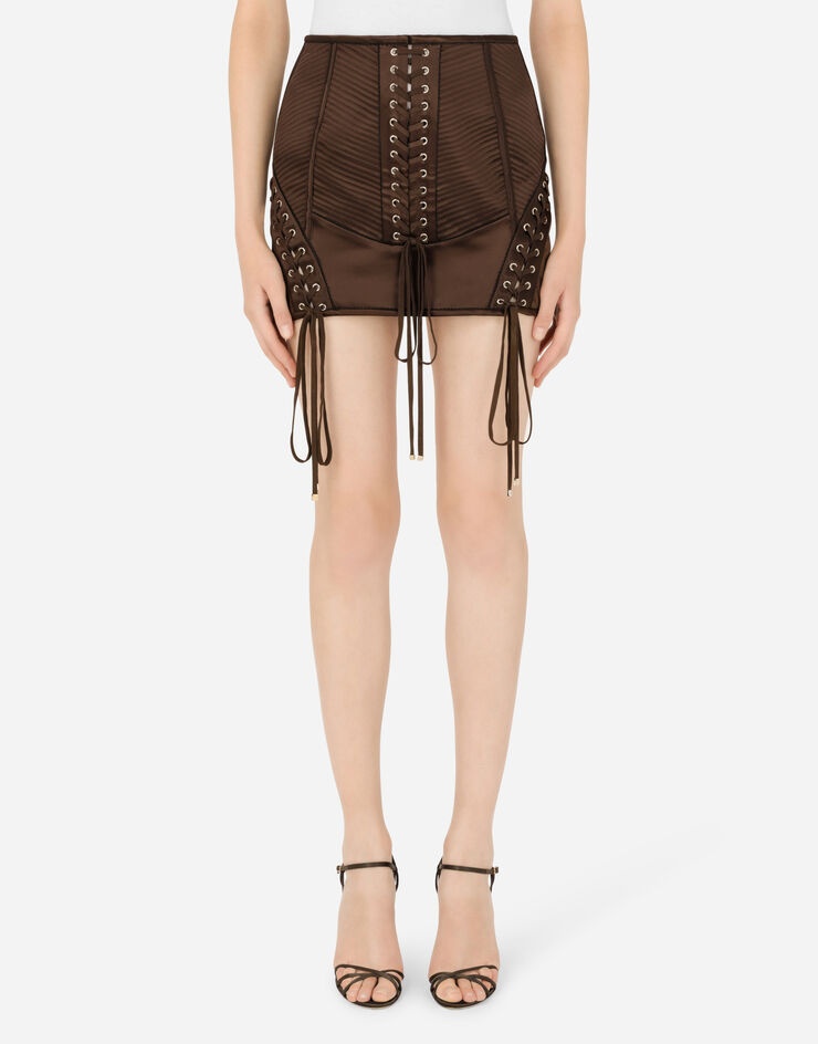 Satin miniskirt with laces and eyelets - 2