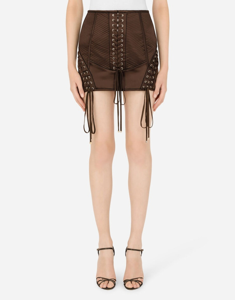 Dolce & Gabbana Satin miniskirt with laces and eyelets outlook