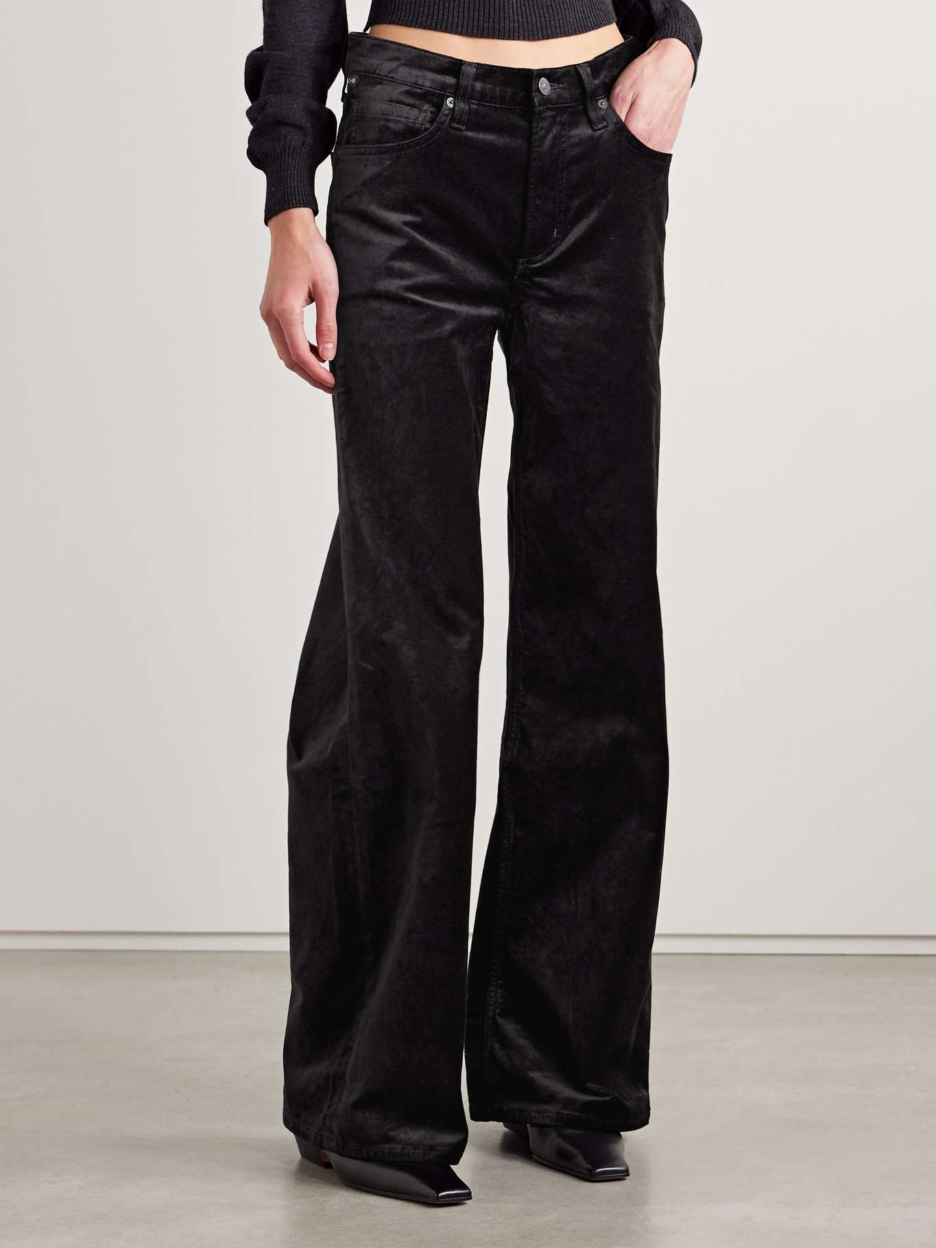 Lolli cotton-blend velvet wide-leg pants Black - 3