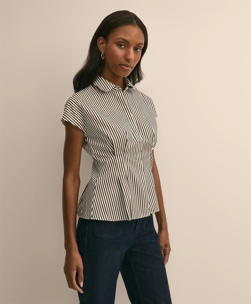 Cotton Sateen Stripe Peplum Shirt 1