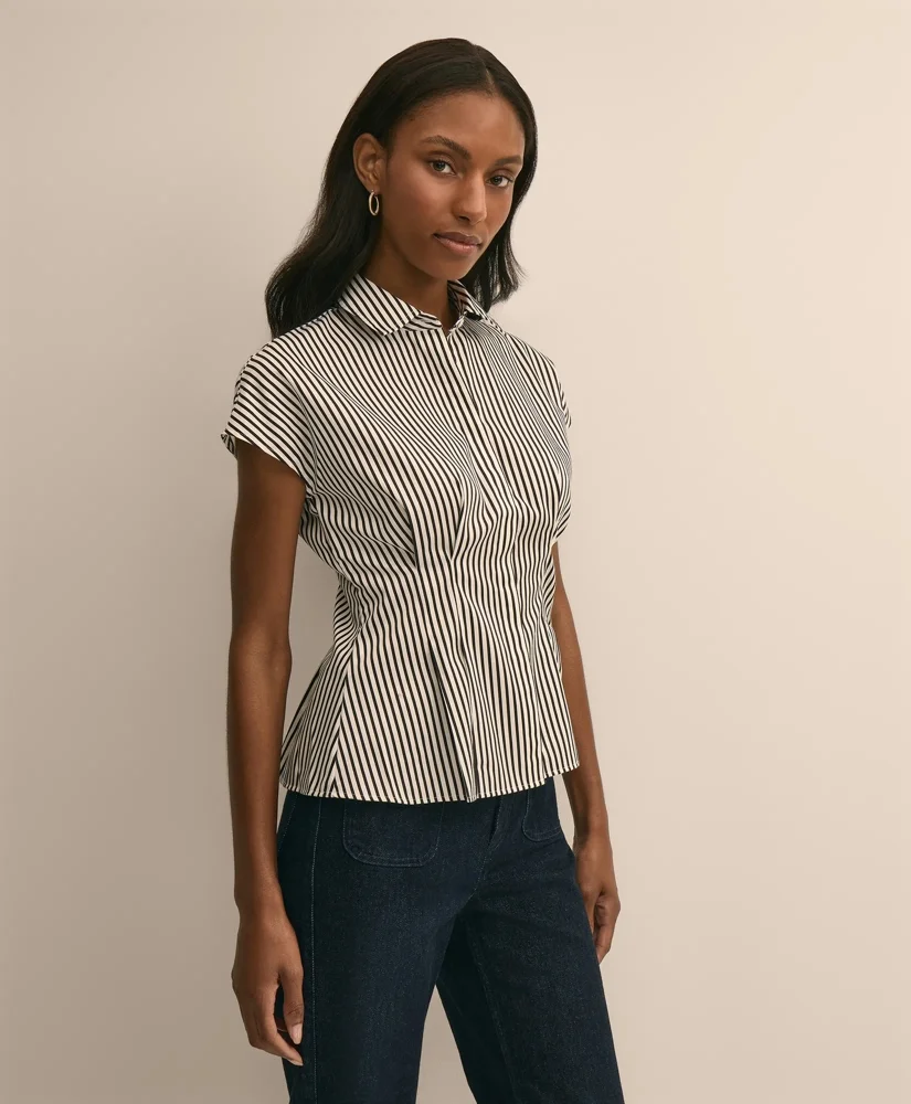 Cotton Sateen Stripe Peplum Shirt - 1