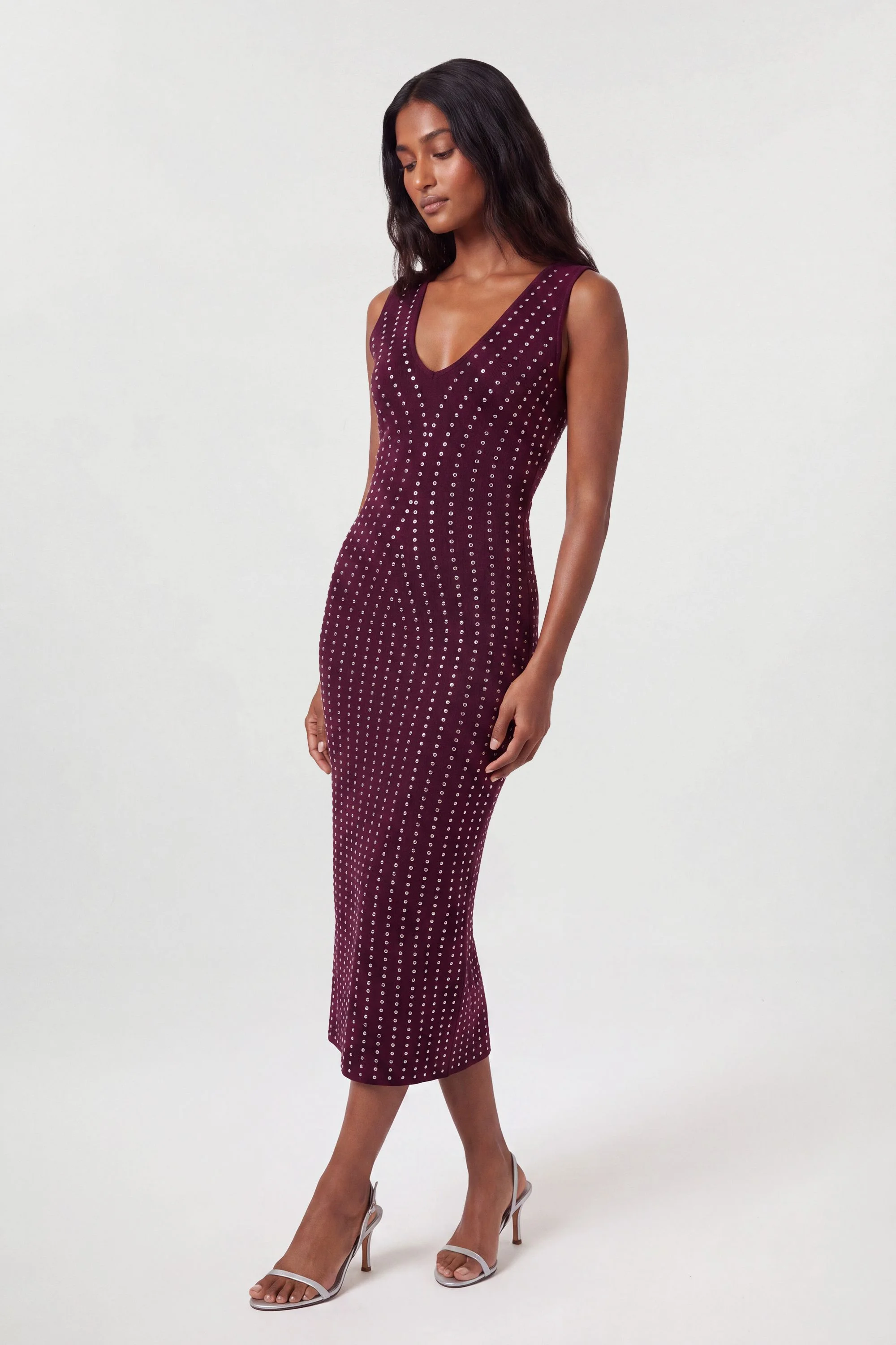 All Over Studded Detail Knitted Midi Dress - 1