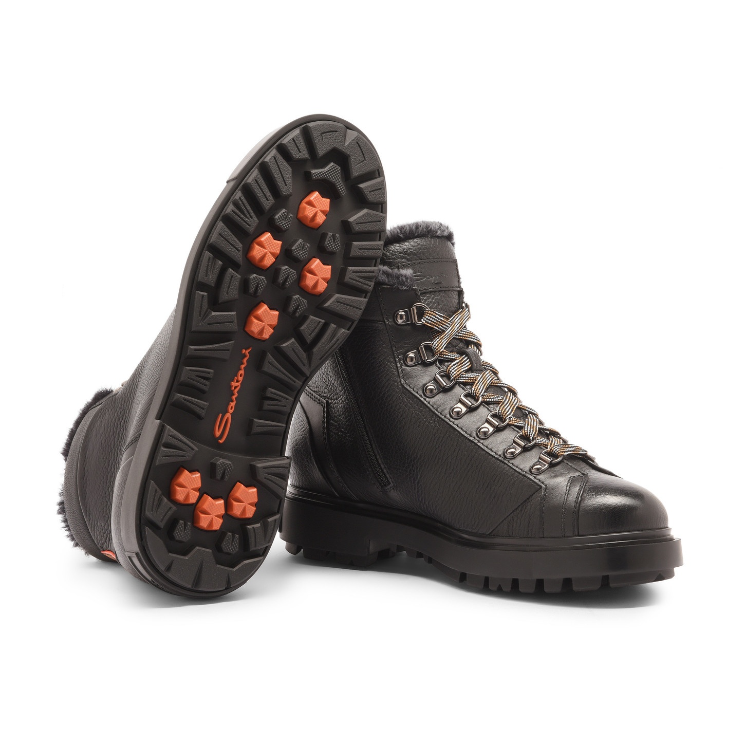 Men's black tumbled leather hiking boot with fur - 4