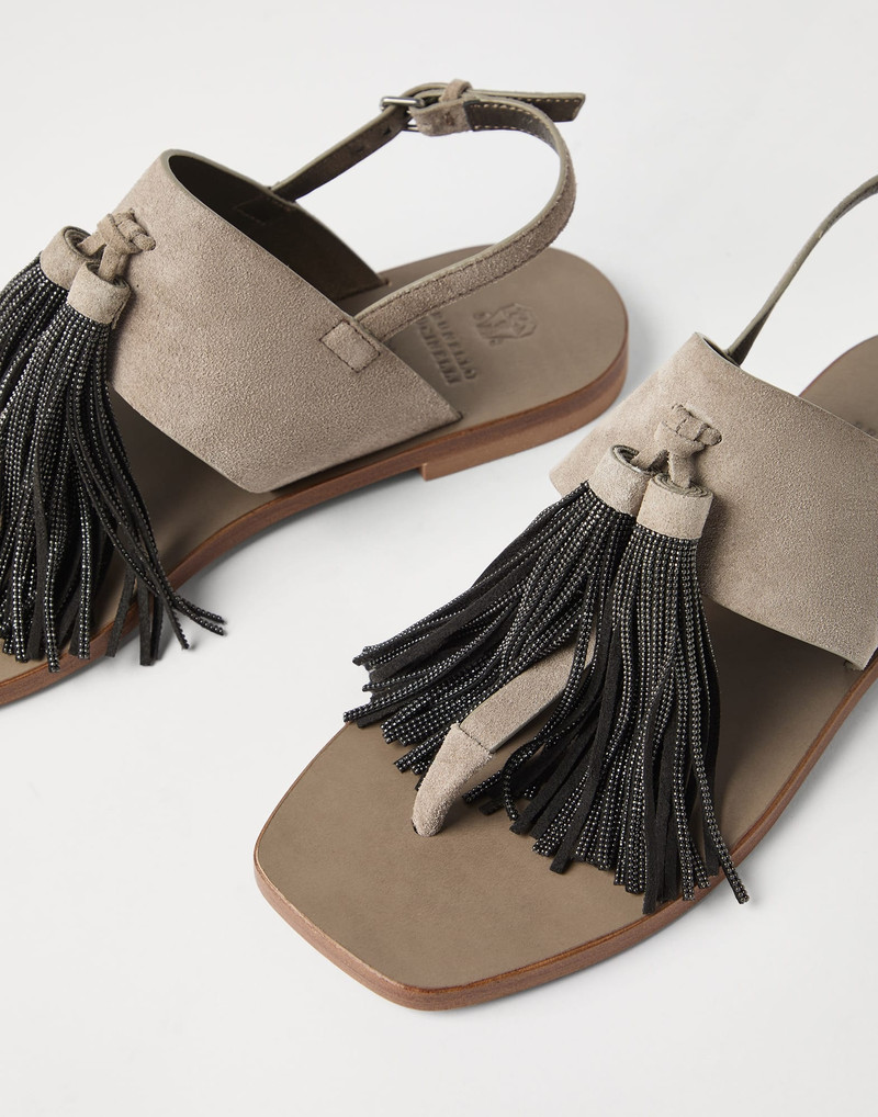 Suede sandals with precious tassels 3