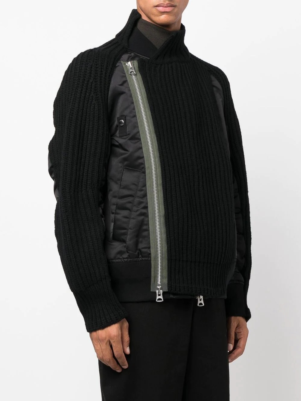 knit-panel layered bomber jacket - 3