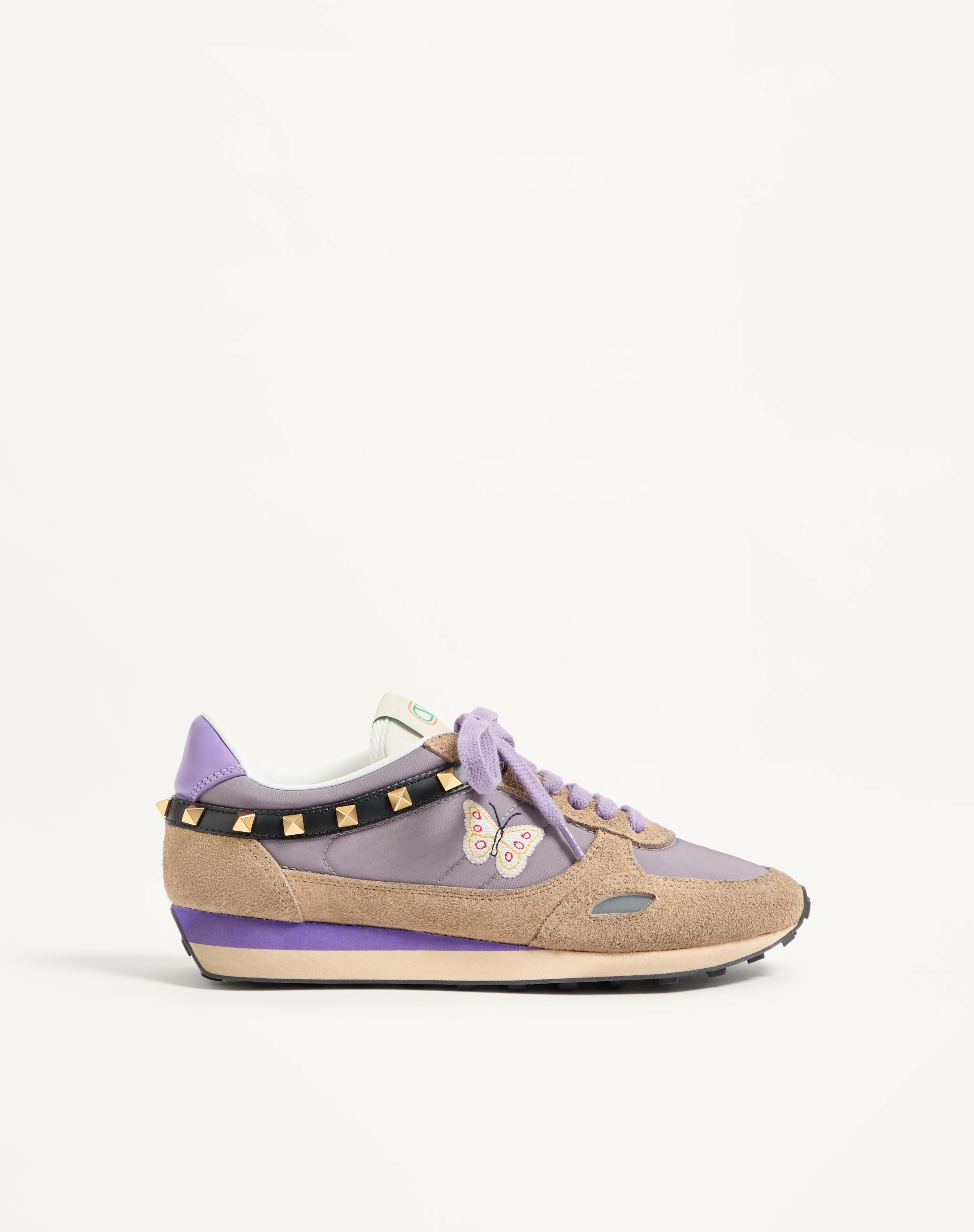 STUD UP SNEAKER IN SPLIT LEATHER AND NYLON WITH BUTTERFLY EMBROIDERY - 1