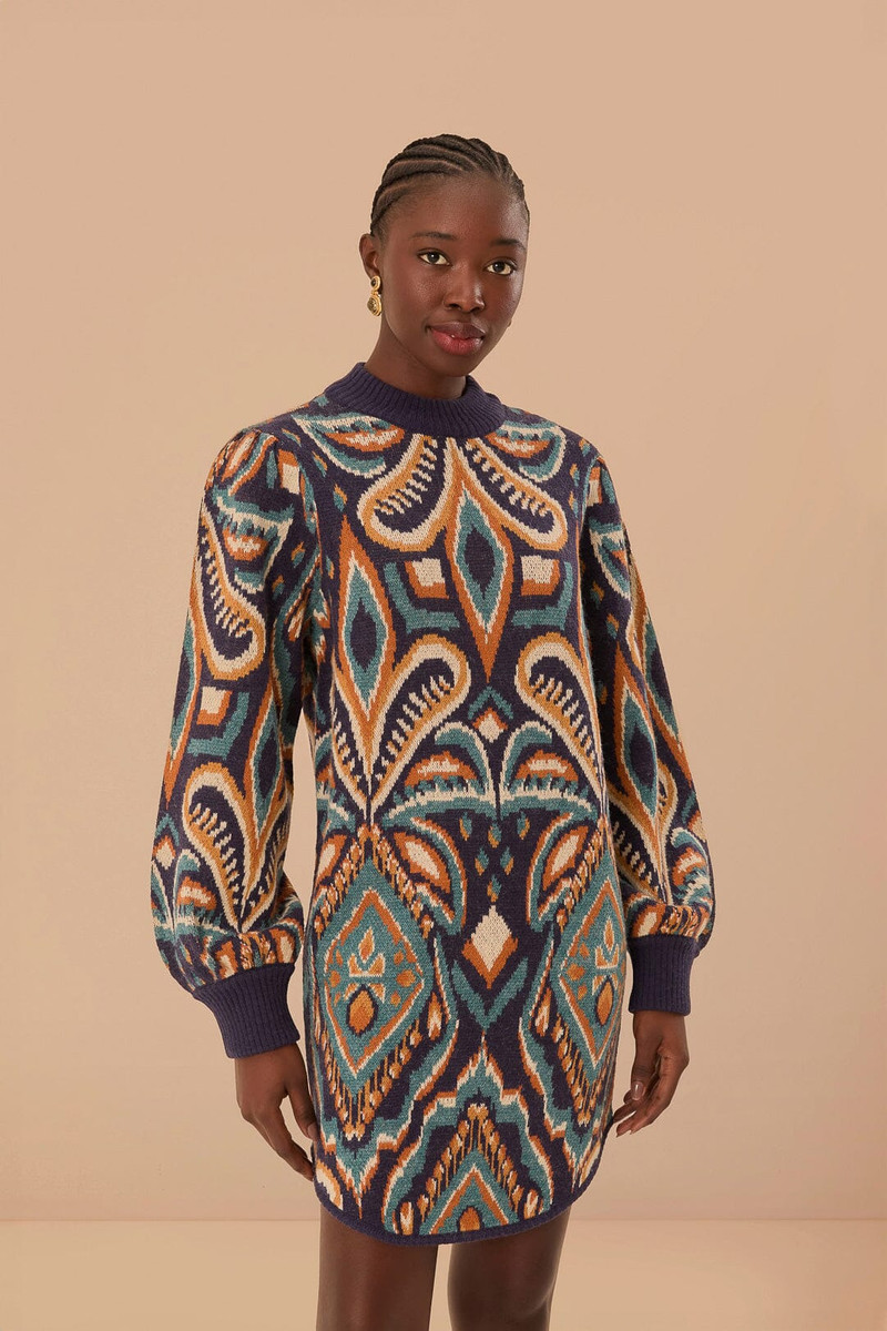 Blue Pineapple Ikat Sweater Dress 1