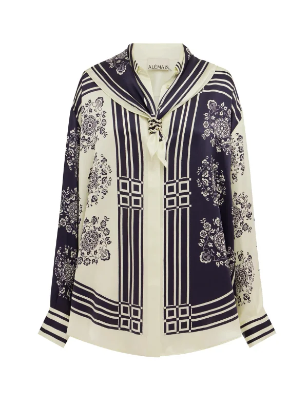 Banderra Scarf Silk Shirt in Ink - 1