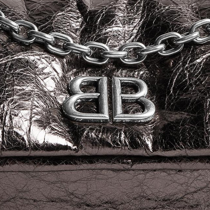 (WMNS) Balenciaga Monaco Small Chain Bag Metallized 'Dark Grey' 7659662AASD1314 - 6