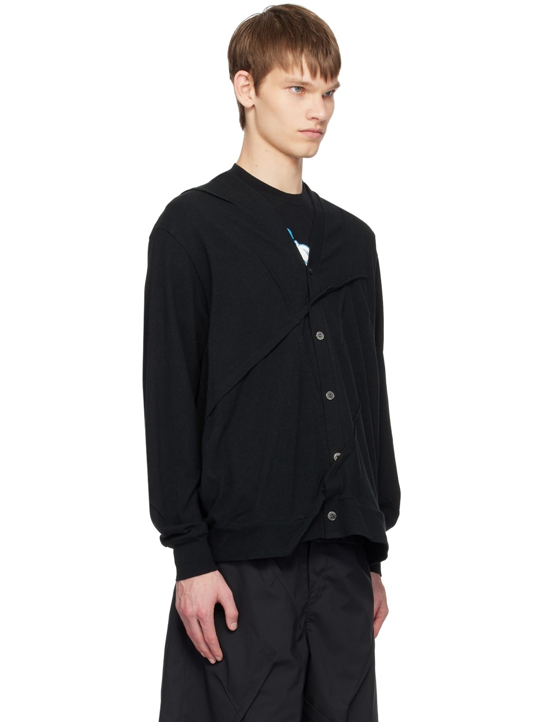 Black Y-Neck Cardigan - 2