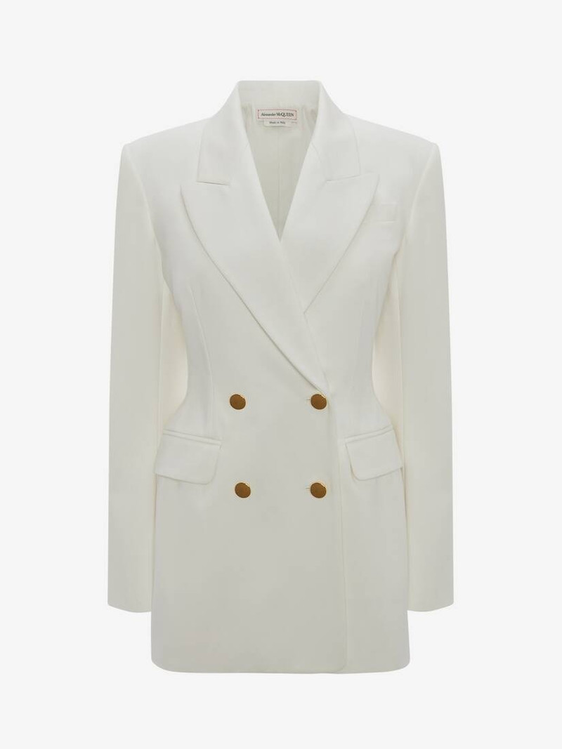 Double Breasted Cotton Gabardine Jacket in Optical White - 1