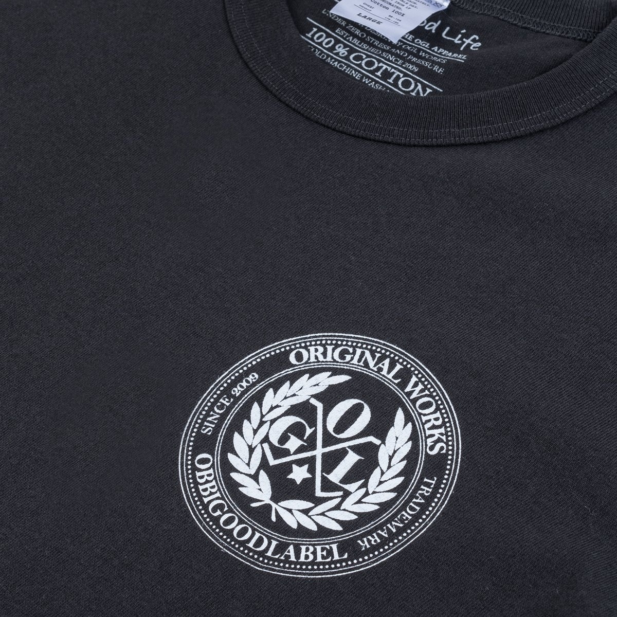 OGL-TEE-LOT20-LOGO-CHA OGL 6.2oz Ringspun T-shirt - Silkscreen Printed 'OGL Logo' - Charcoal - 8