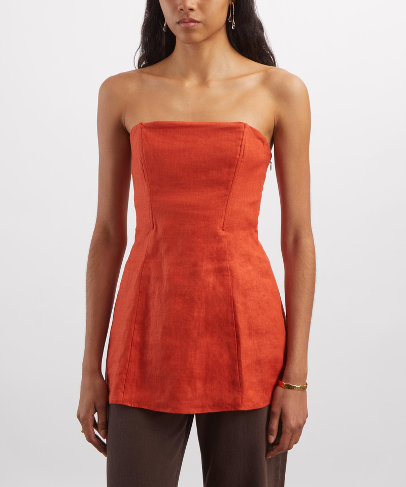 Reformation Aurina Chili Mango Linen Top outlook