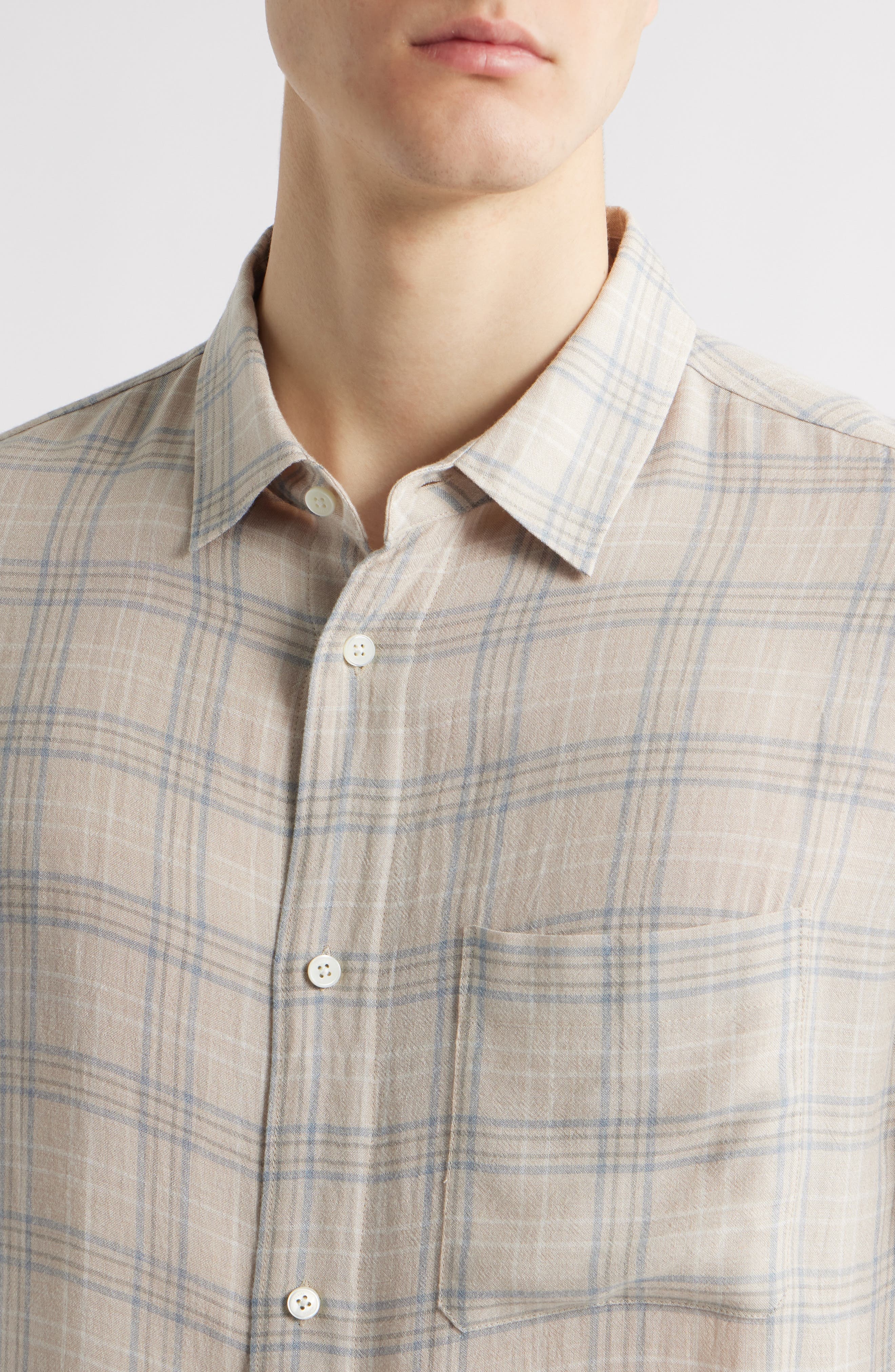 FRAME Plaid Cotton & Wool Button-Up Shirt in Cream Plaid at Nordstrom - 2