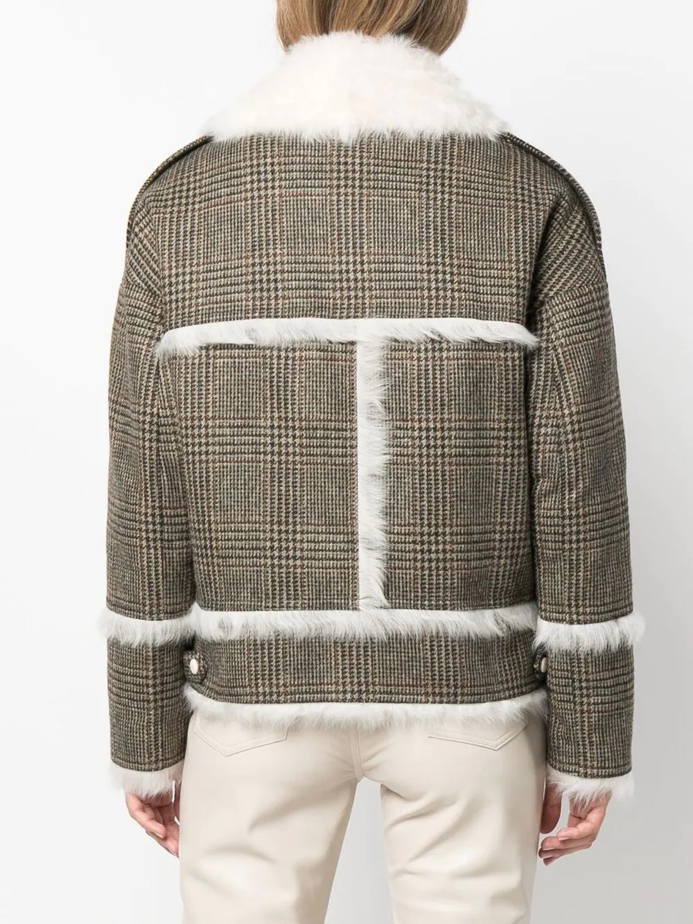 houndstooth-pattern biker jacket - 4
