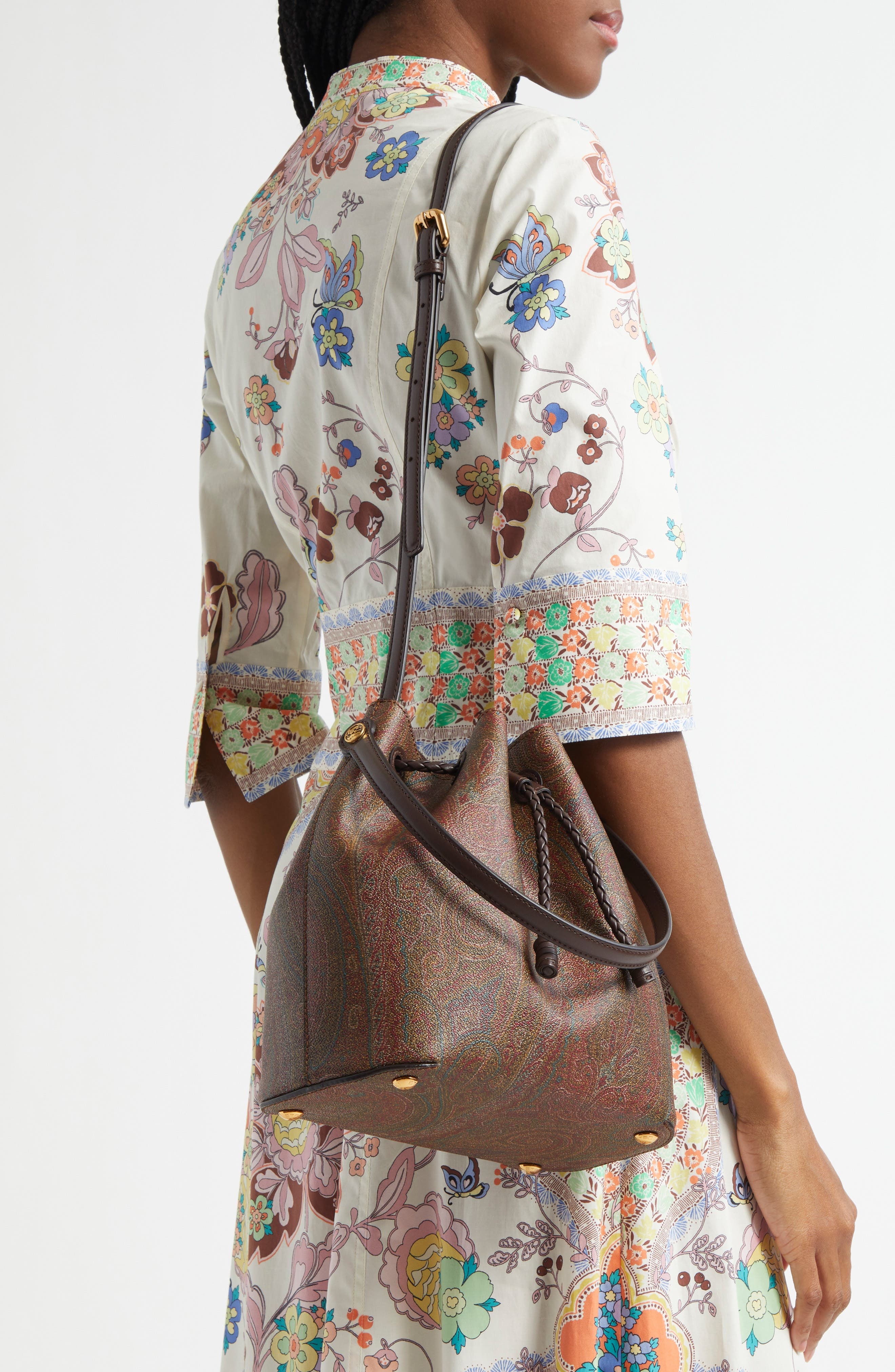 Etro Small Arnica Coated Canvas Bucket Bag in Brown at Nordstrom - 3