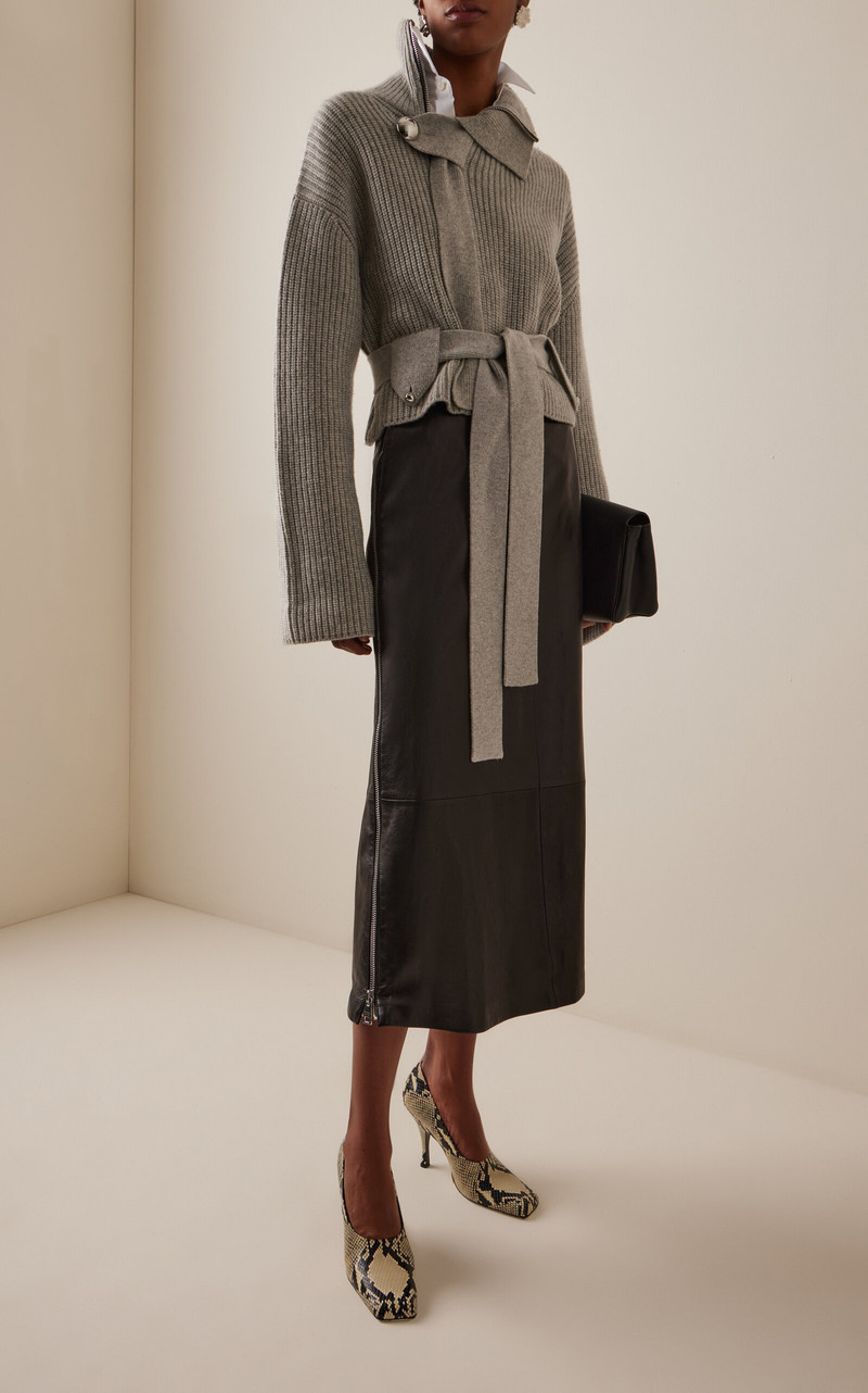 BRANDON MAXWELL The Neal Belted Cashmere Sweater grey outlook