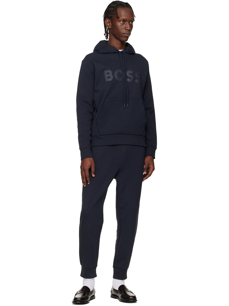 BOSS Navy Printed-Logo Hoodie outlook
