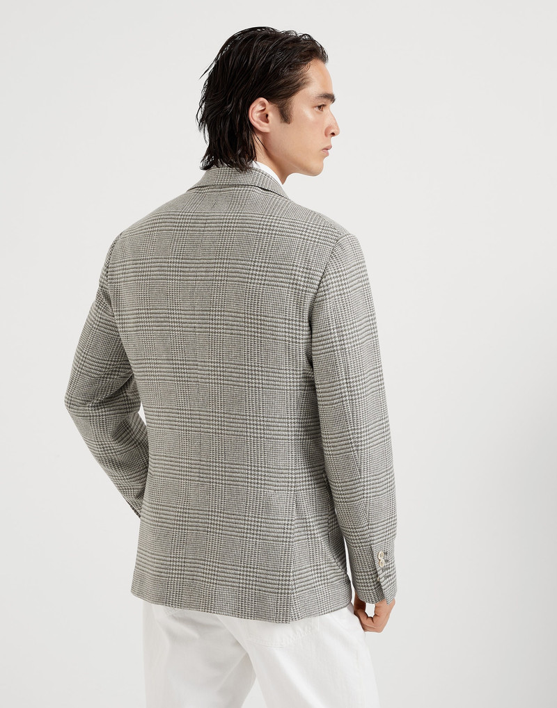 Brunello Cucinelli Comfort wool, silk and cashmere Prince of Wales deconstructed blazer with patch pockets outlook
