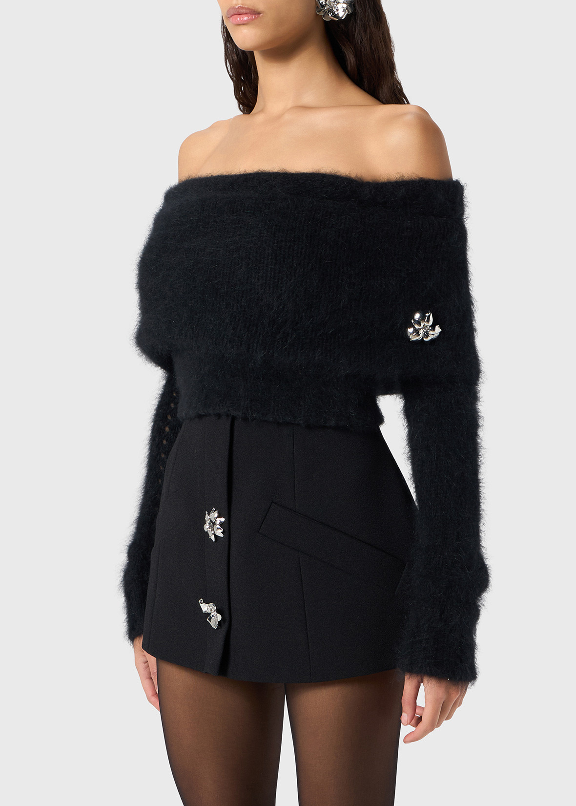 ANGORA SWEATER WITH METAL FLOWER - 5